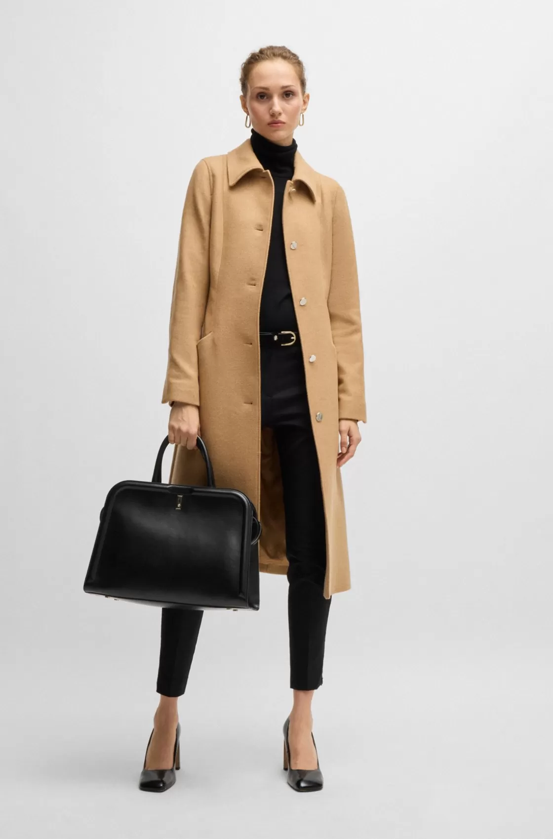 HUGO BOSS Ariell Leather Tote Bag With Detachable Pouch Black Best