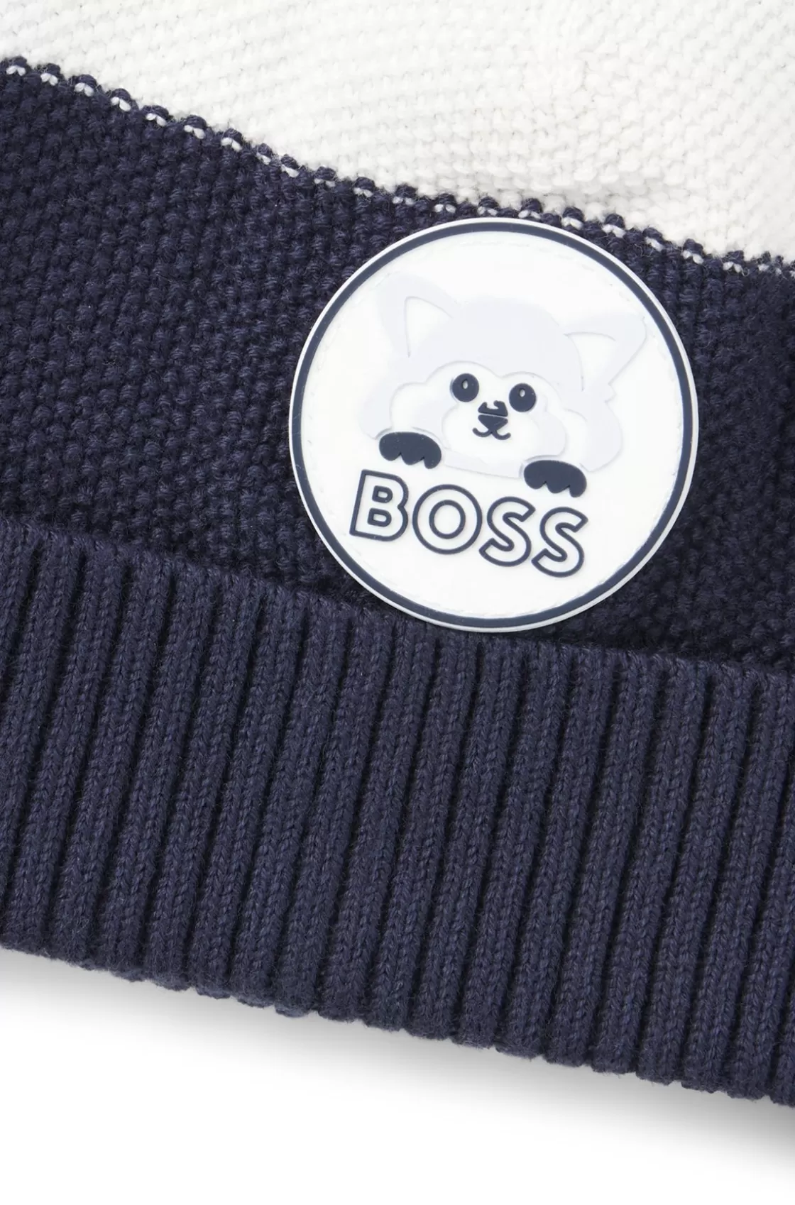 HUGO BOSS Baby Beanie Hat In Cotton With Red-panda Badge Dark Blue Best
