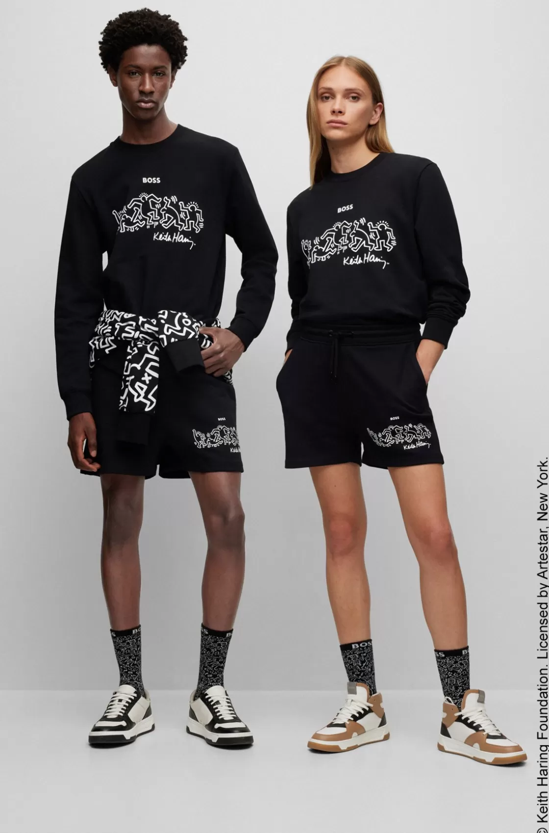 HUGO BOSS BOSS X Keith Haring Gender-neutral Cotton-blend Sweatshirt With Special Artwork Black Flash Sale