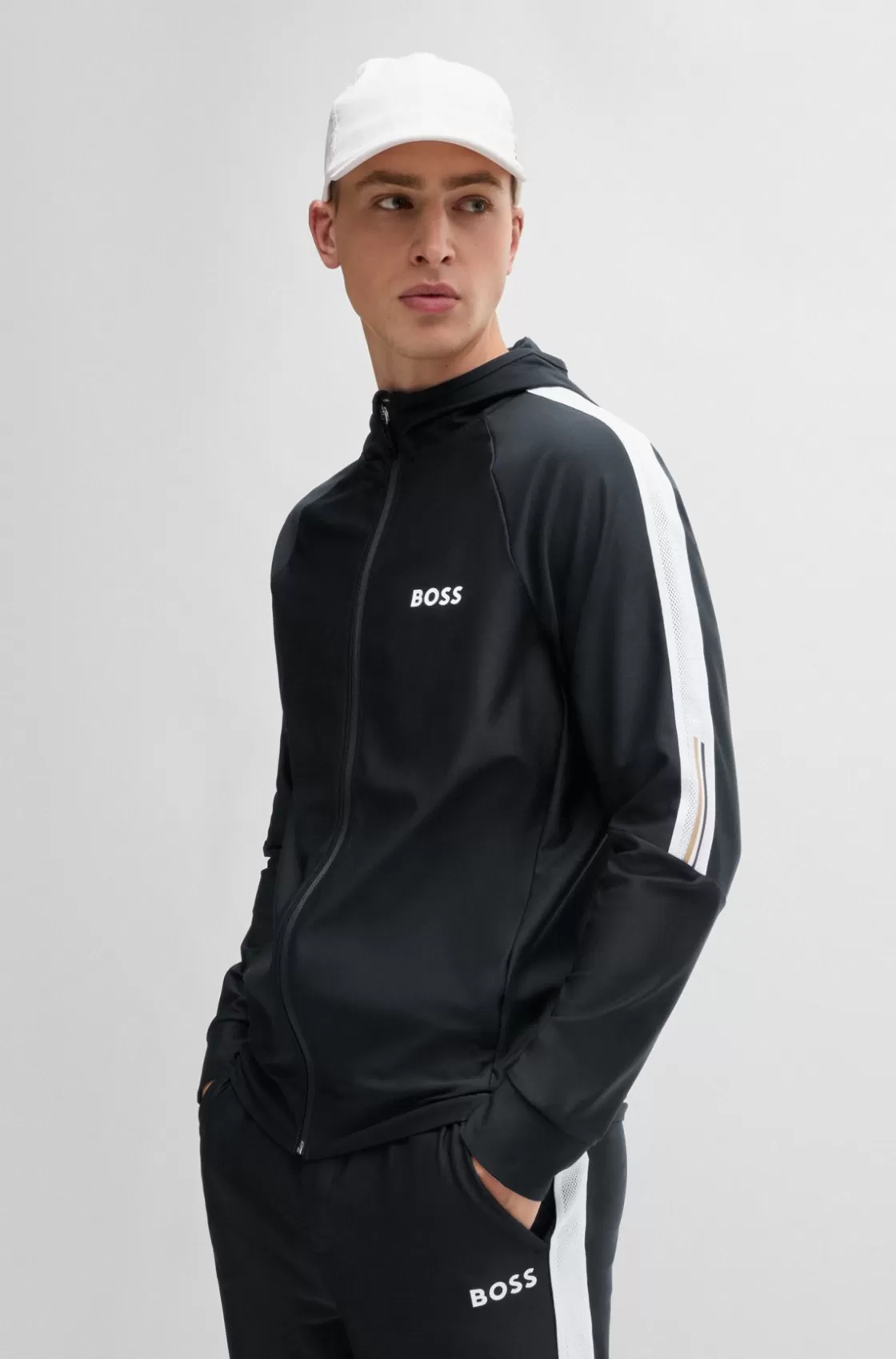 HUGO BOSS BOSS X MATTEO BERRETTINI Regular-fit Zip-up Hoodie With Signature-stripe Artwork Black Sale