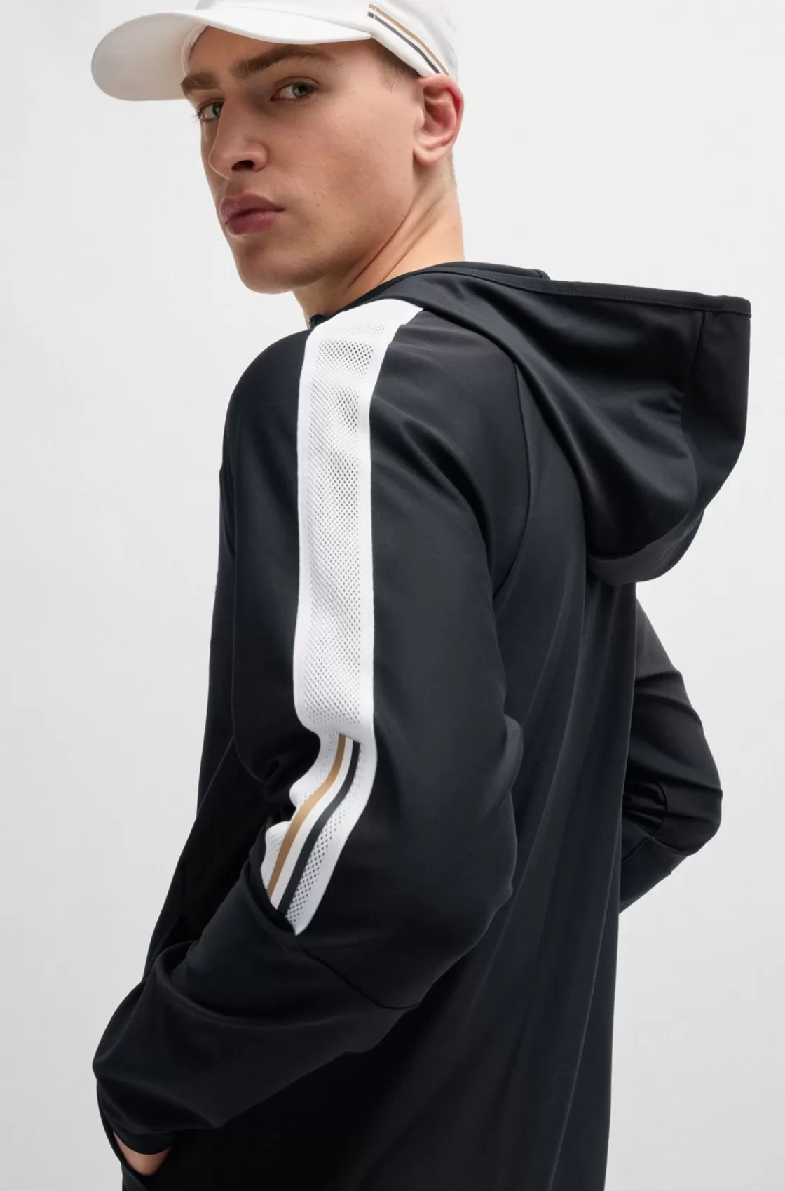 HUGO BOSS BOSS X MATTEO BERRETTINI Regular-fit Zip-up Hoodie With Signature-stripe Artwork Black Sale