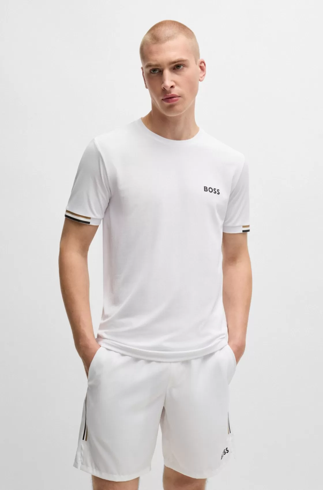 HUGO BOSS BOSS X Matteo Berrettini Waffle-fabric T-shirt With Signature-stripe Artwork White Discount