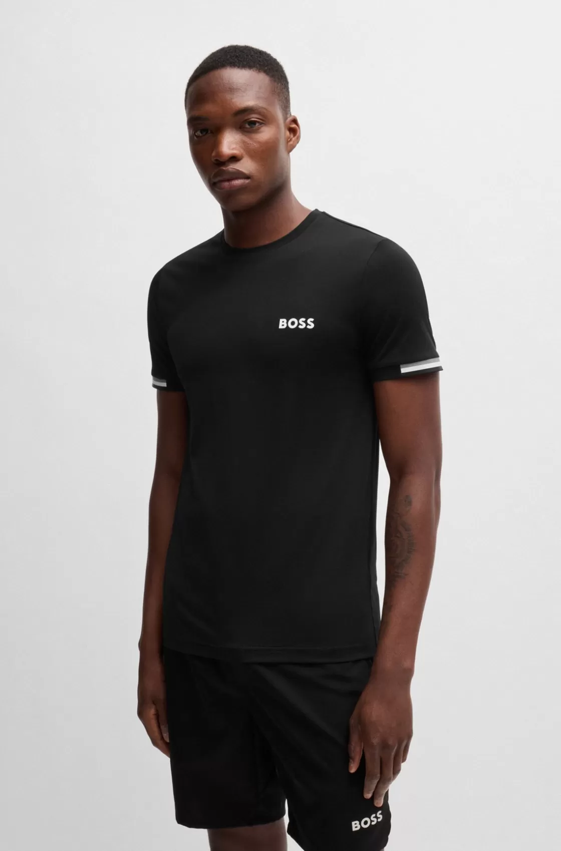 HUGO BOSS BOSS X Matteo Berrettini Waffle-fabric T-shirt With Signature-stripe Artwork Black Best Sale