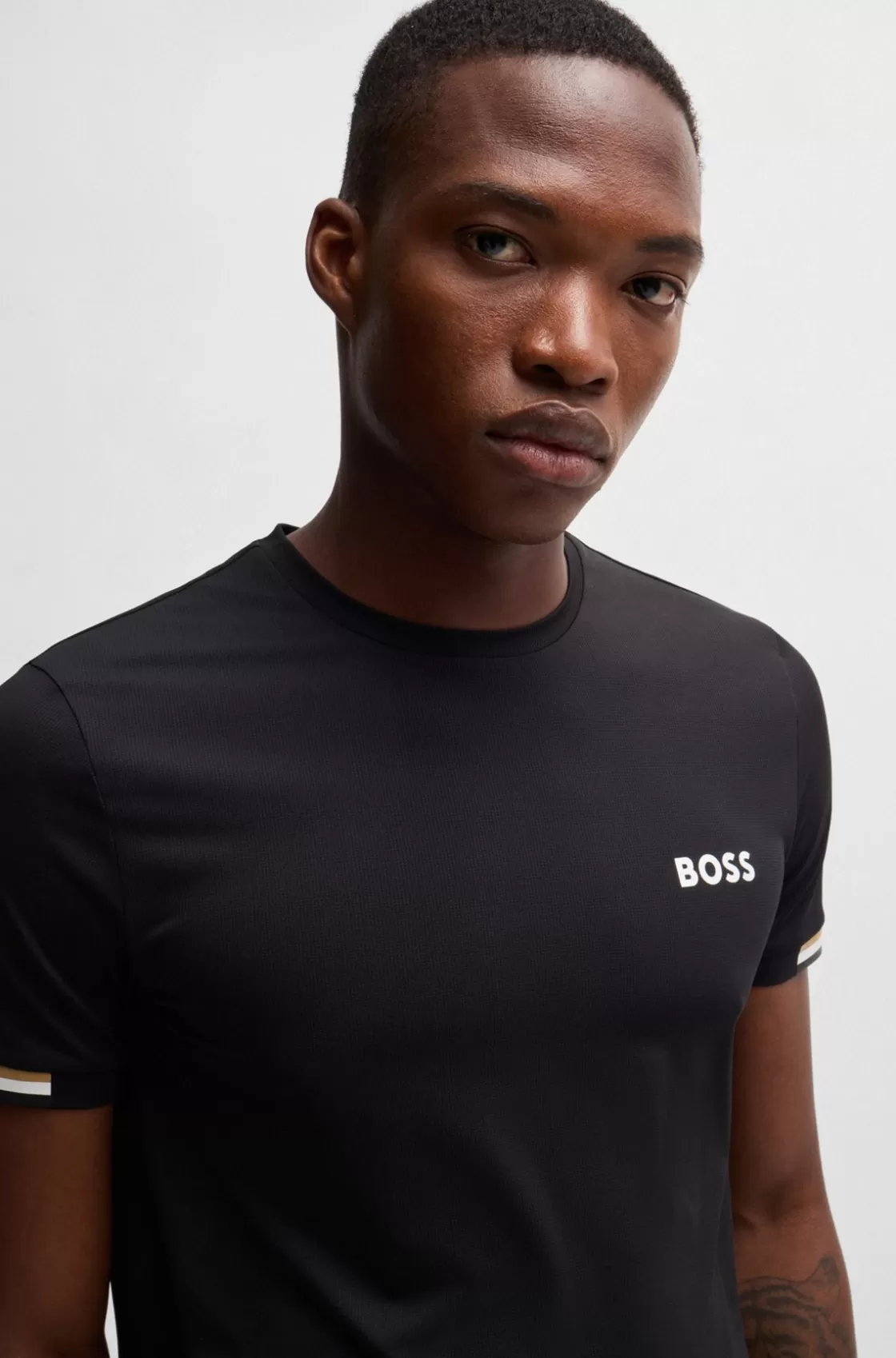 HUGO BOSS BOSS X Matteo Berrettini Waffle-fabric T-shirt With Signature-stripe Artwork Black Best Sale