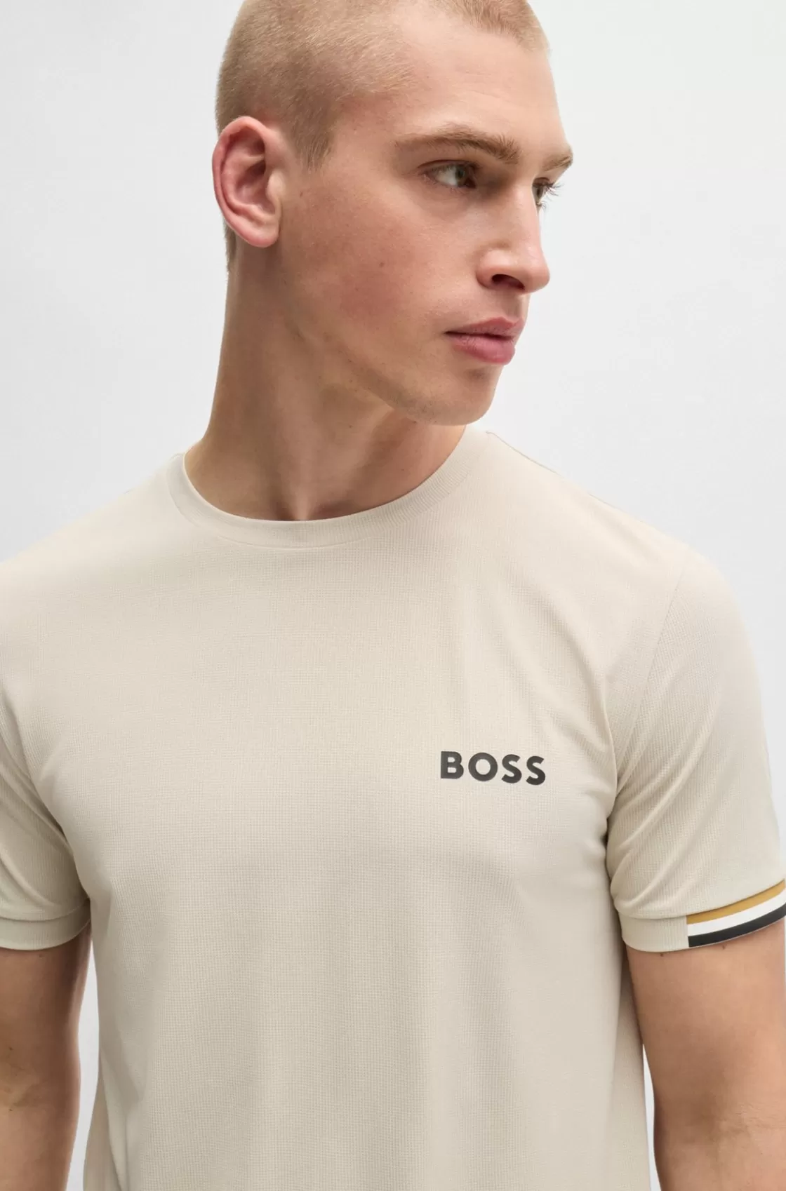 HUGO BOSS BOSS X Matteo Berrettini Waffle-fabric T-shirt With Signature-stripe Artwork Light Beige Best