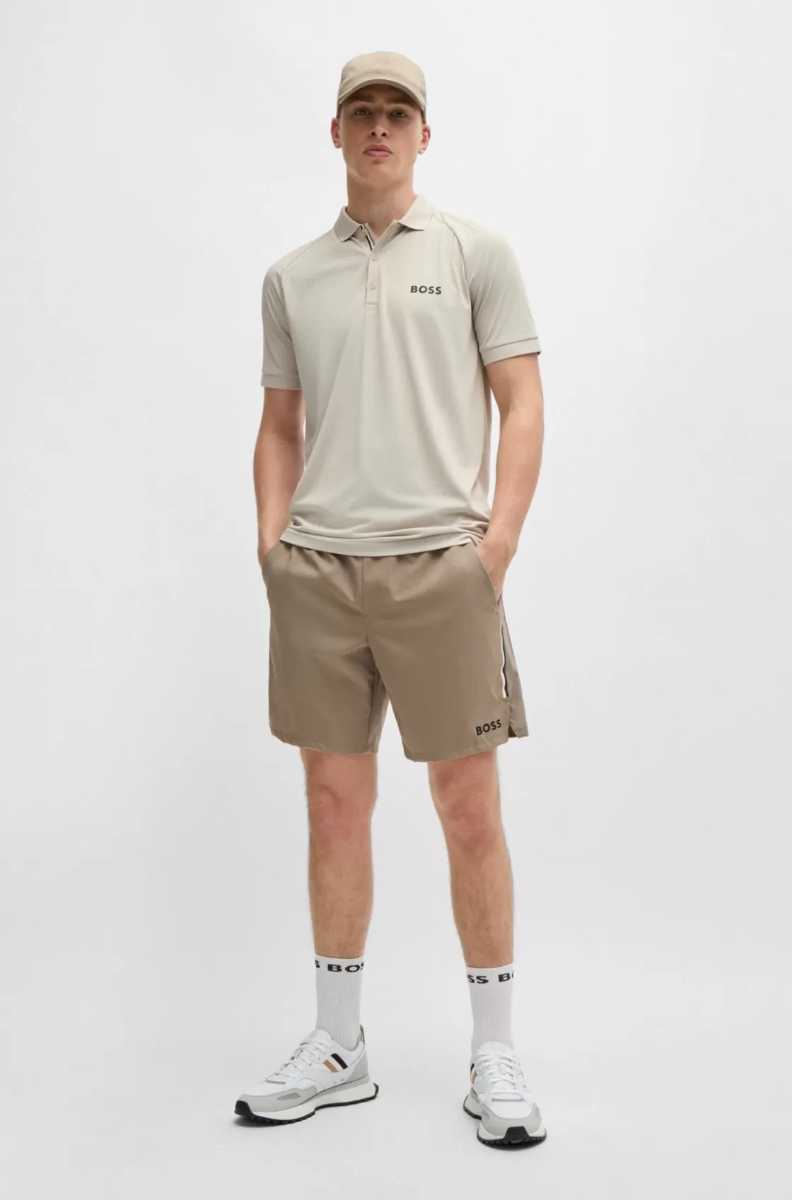 HUGO BOSS BOSS X Matteo Berrettini Water-repellent Shorts With Logo Print Light Green New