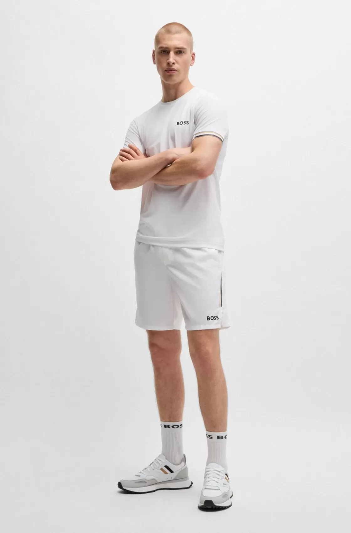 HUGO BOSS BOSS X Matteo Berrettini Water-repellent Shorts With Logo Print White Flash Sale