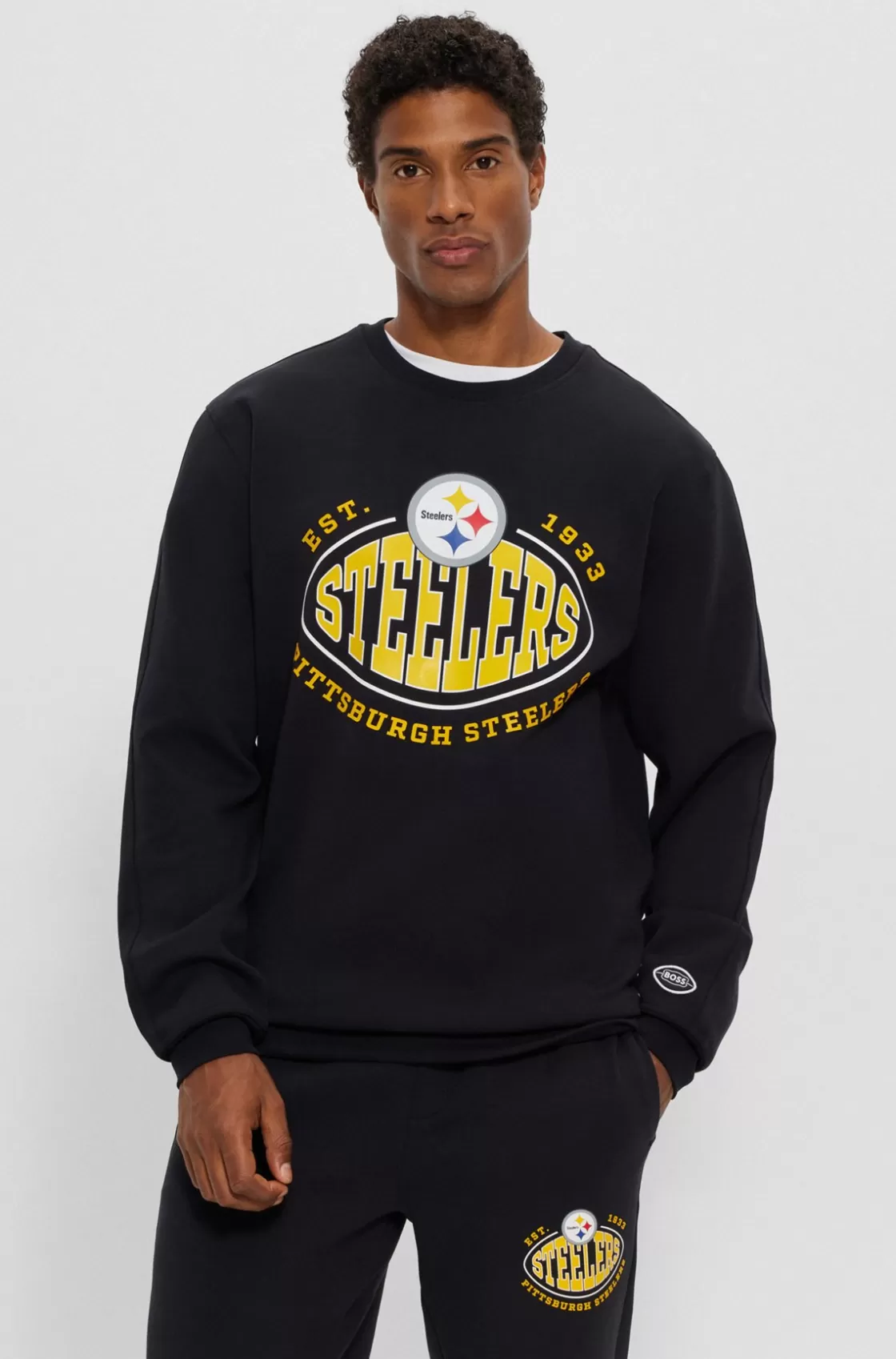 HUGO BOSS BOSS X NFL Cotton-blend Sweatshirt With Collaborative Branding Steelers Flash Sale