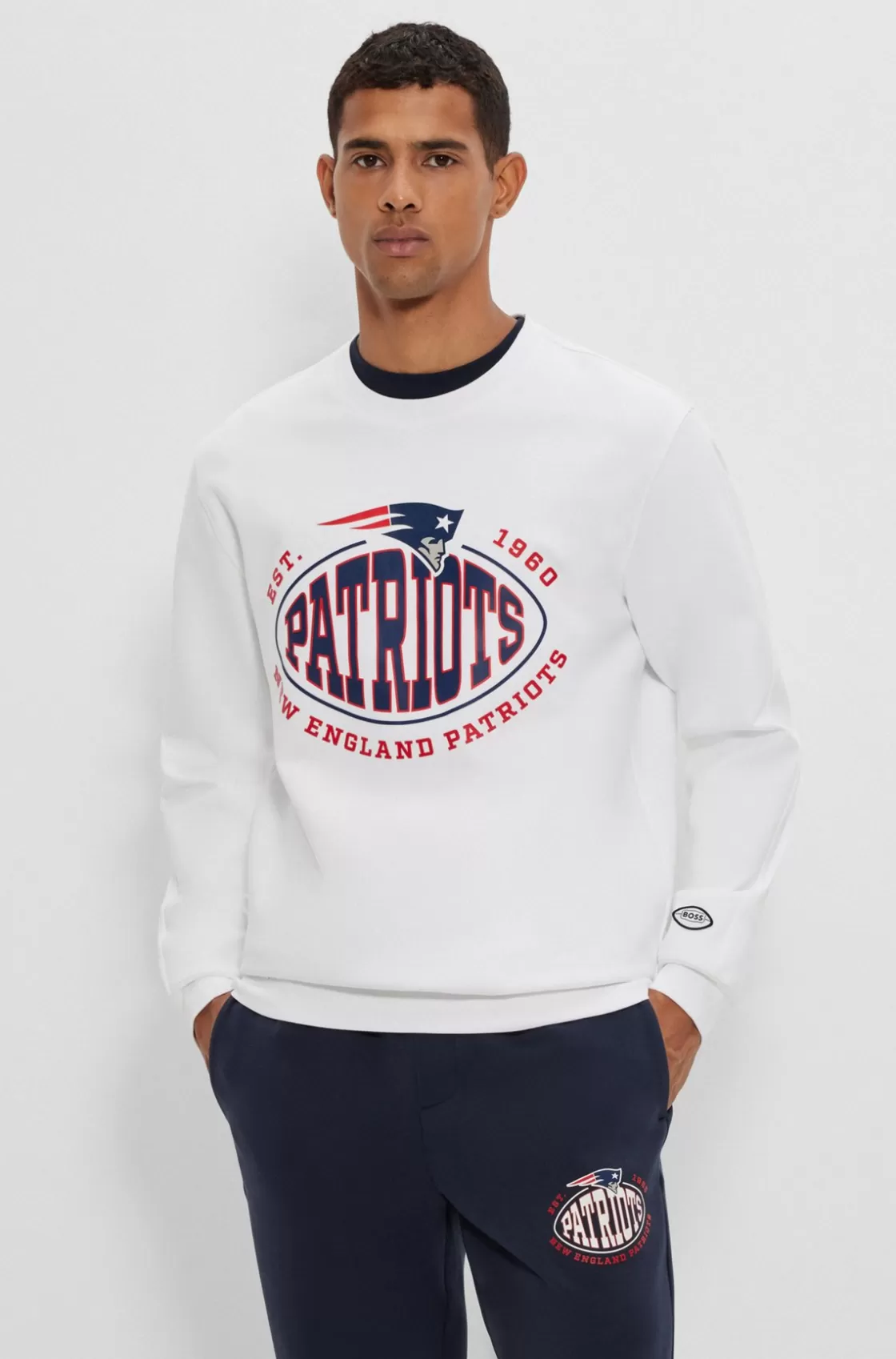 HUGO BOSS BOSS X NFL Cotton-blend Sweatshirt With Collaborative Branding Patriots Clearance
