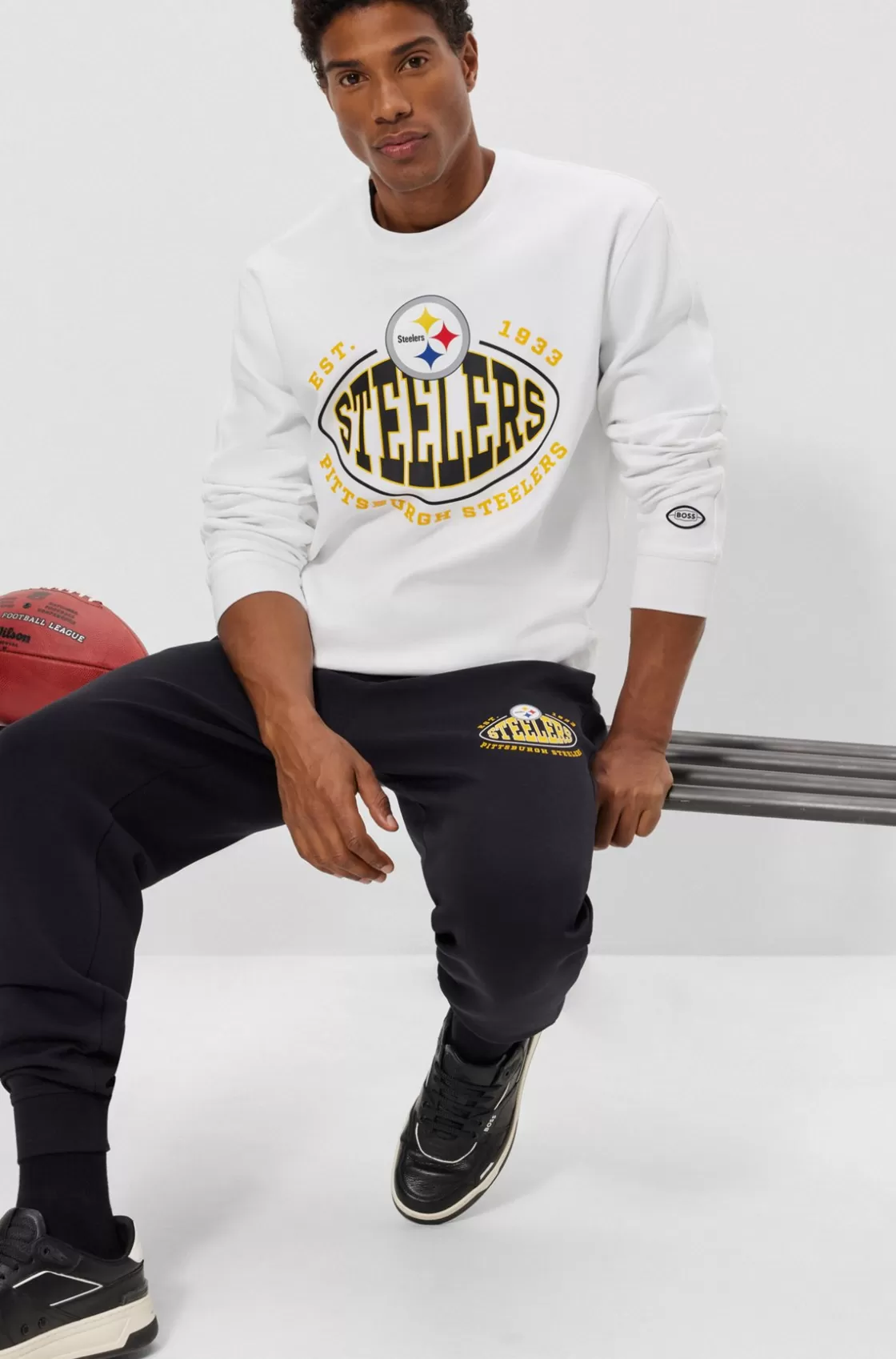 HUGO BOSS BOSS X NFL Cotton-blend Sweatshirt With Collaborative Branding Steelers Hot