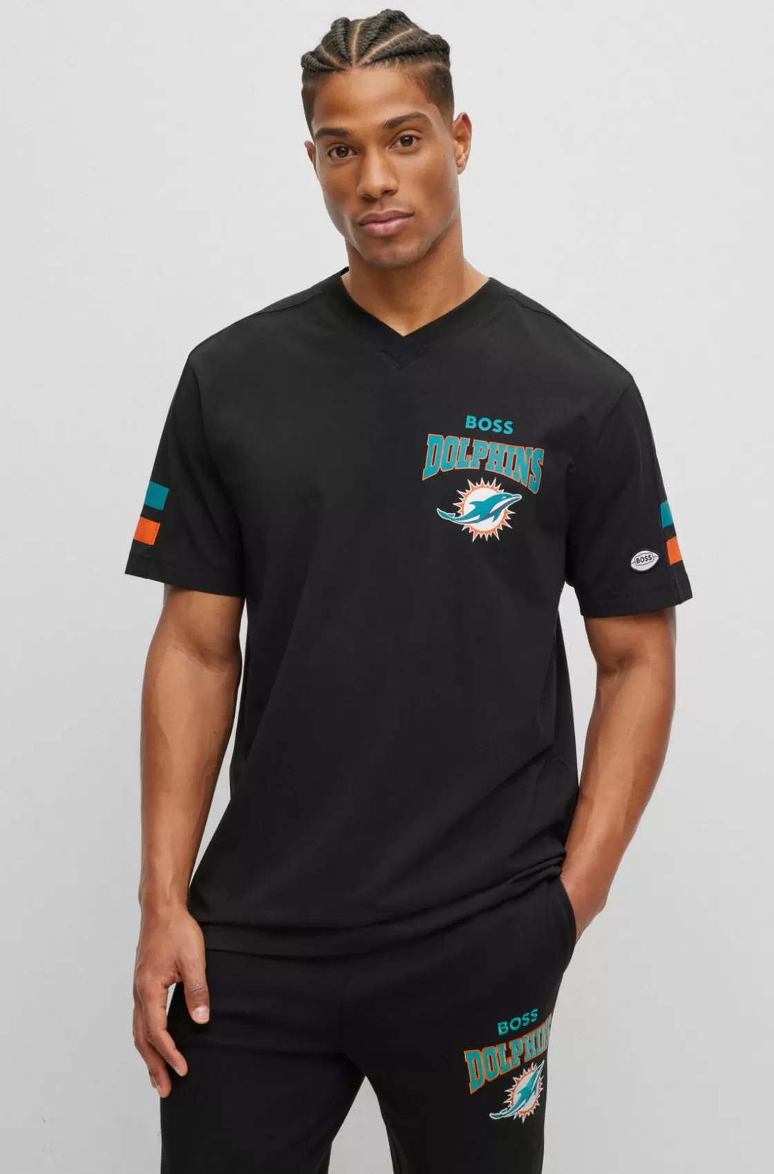 HUGO BOSS BOSS X NFL Cotton-blend T-shirt With Collaborative Branding Dolphins Outlet