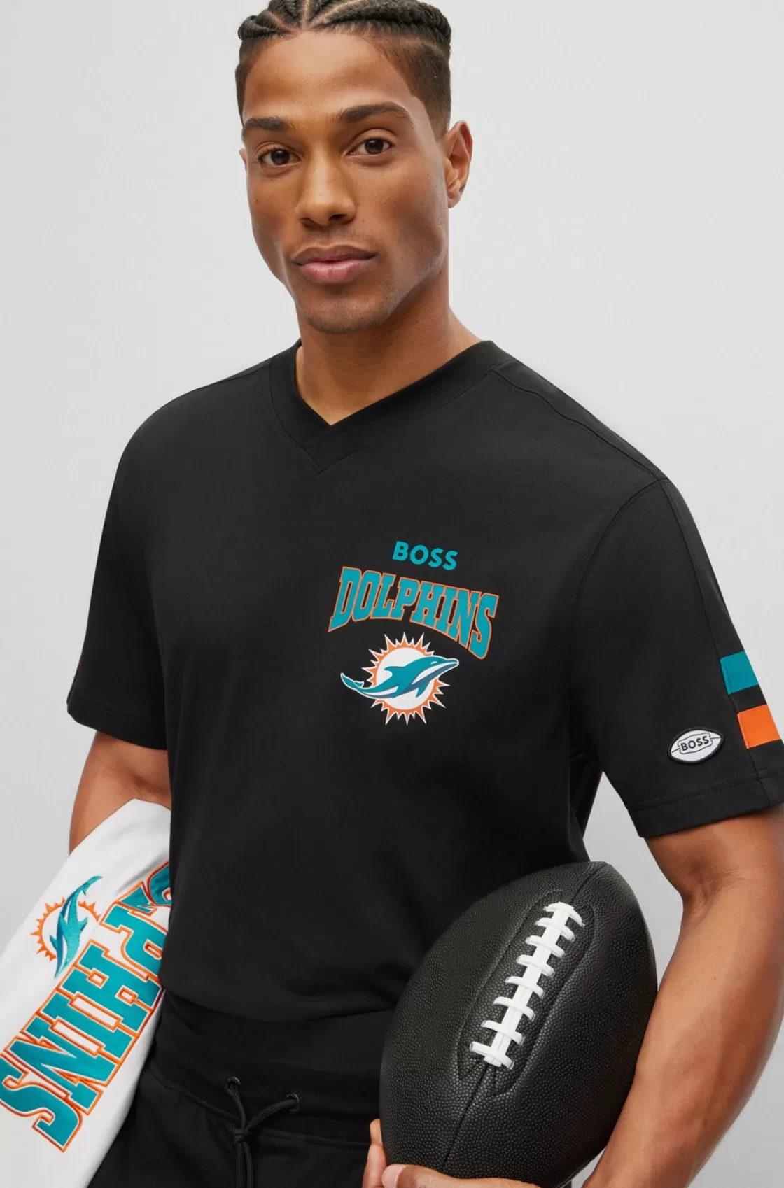 HUGO BOSS BOSS X NFL Cotton-blend T-shirt With Collaborative Branding Dolphins Outlet