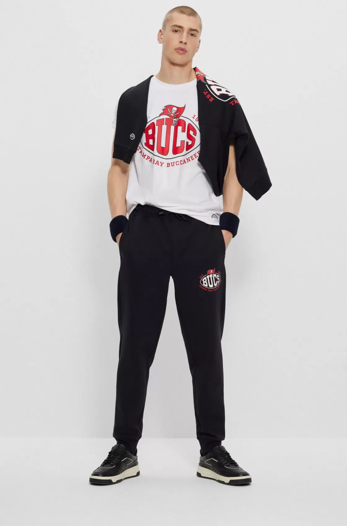 HUGO BOSS BOSS X NFL Stretch-cotton T-shirt With Collaborative Branding Bucs Sale