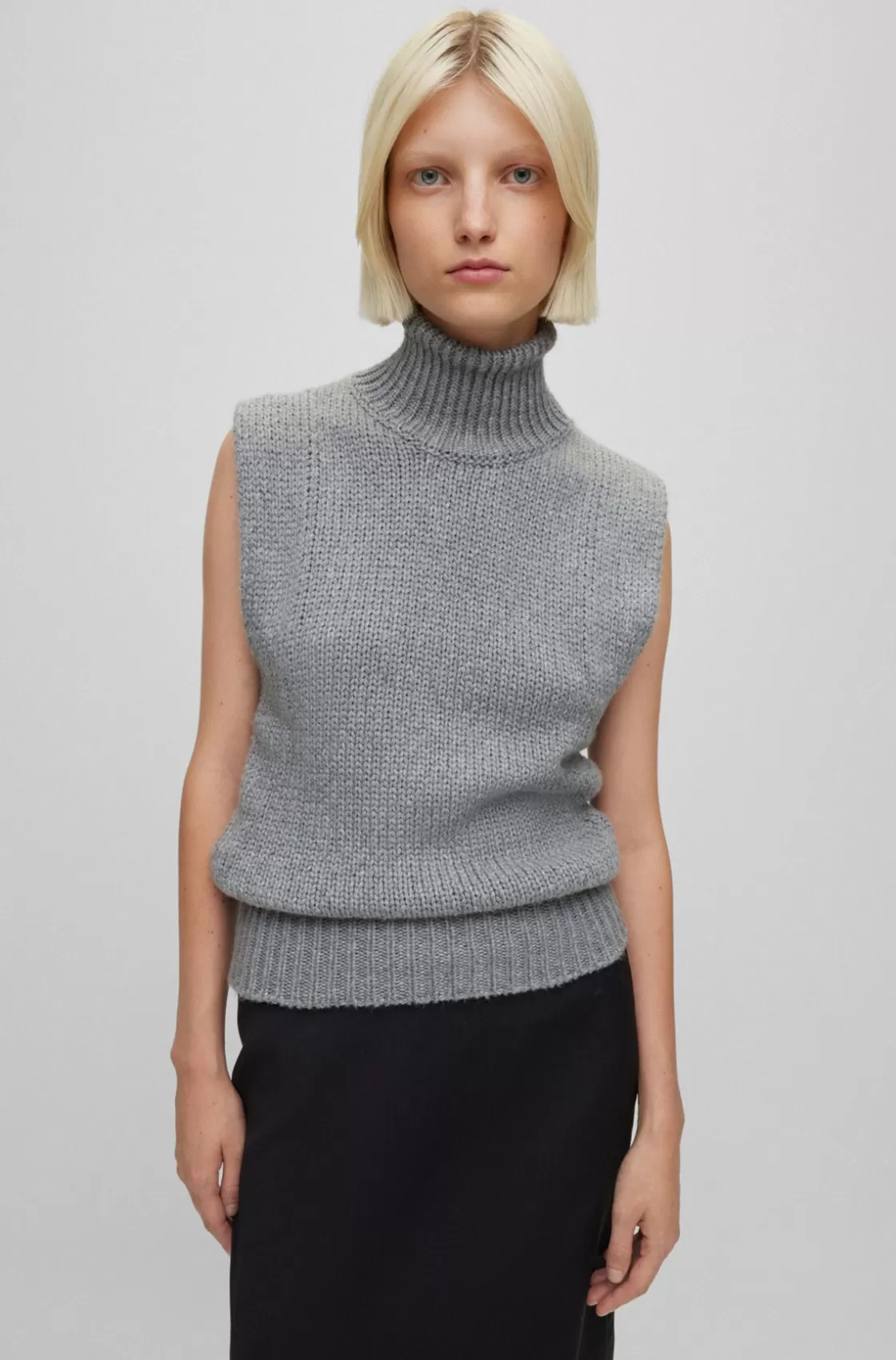 HUGO BOSS Cotton And Wool-blend Rollneck Sweater Vest Light Grey Discount