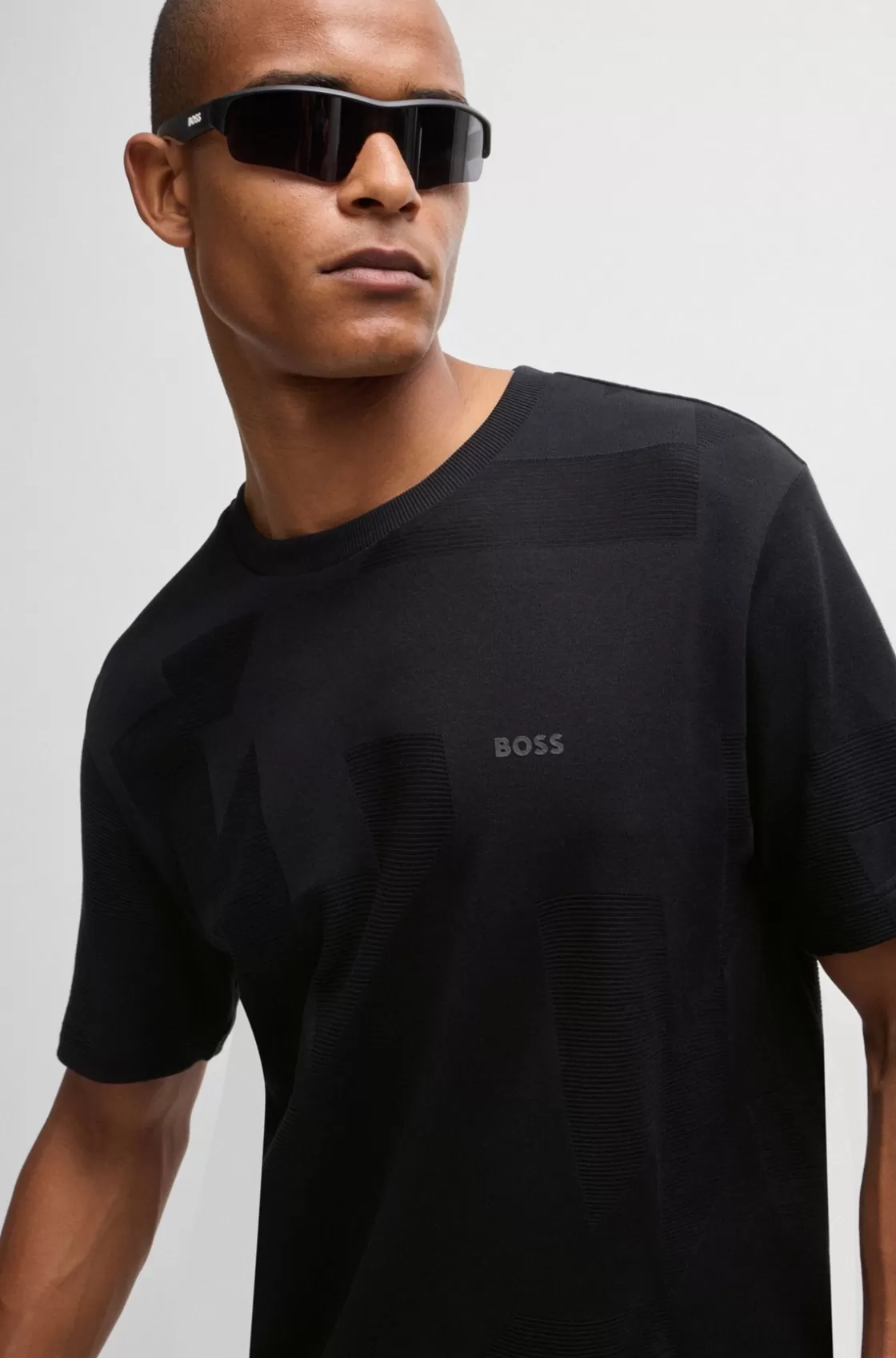 HUGO BOSS Cotton-jacquard Regular-fit T-shirt With Seasonal Artwork Black Outlet