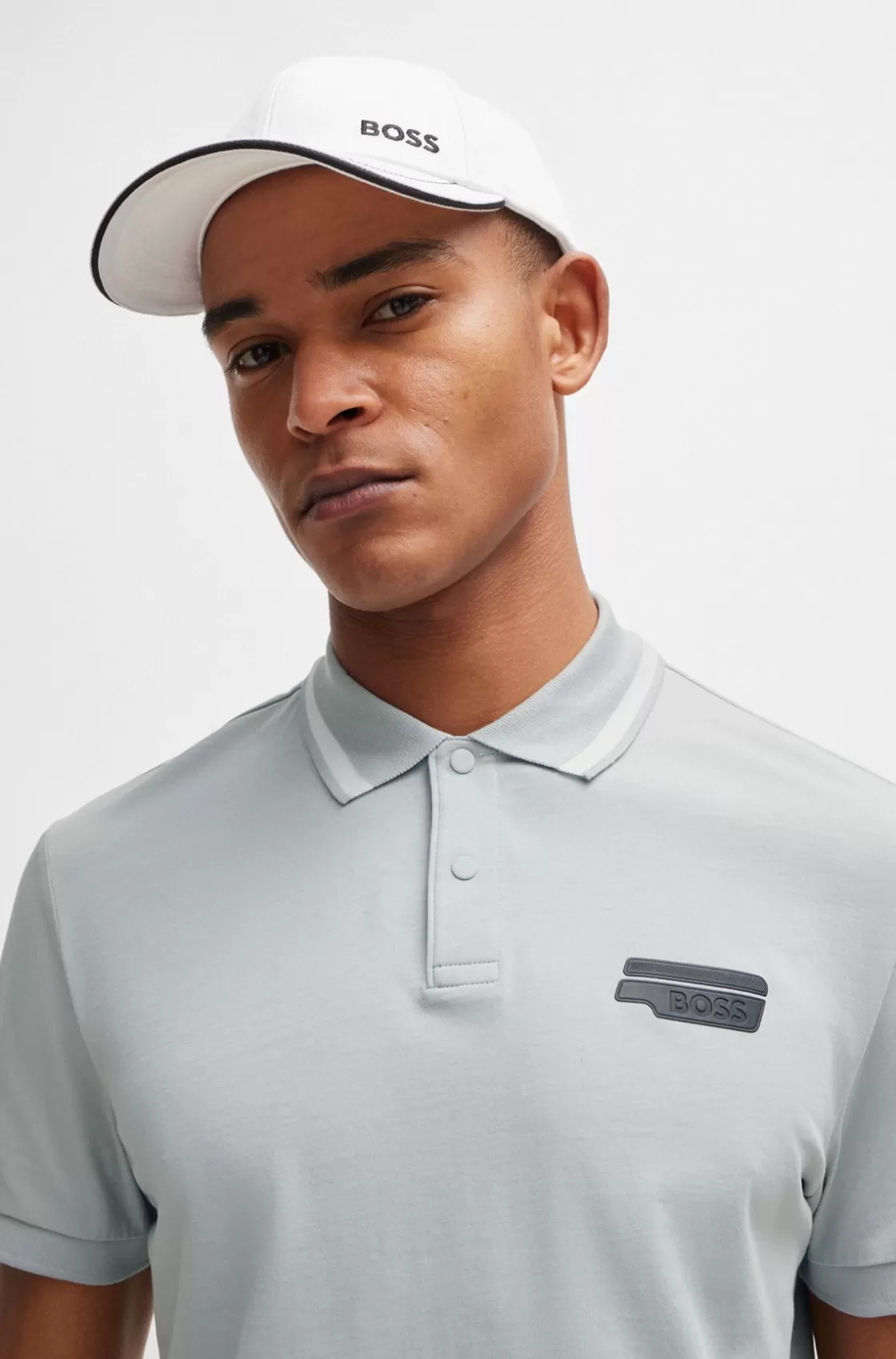 HUGO BOSS Cotton-jersey Polo Shirt With Logo Artwork Light Grey Best