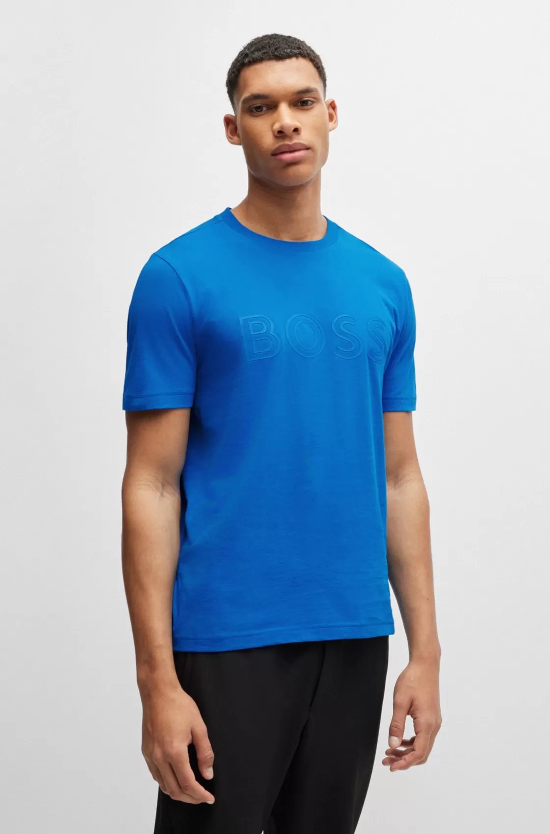 HUGO BOSS Cotton-jersey Regular-fit T-shirt With Logo Artwork Light Blue Hot