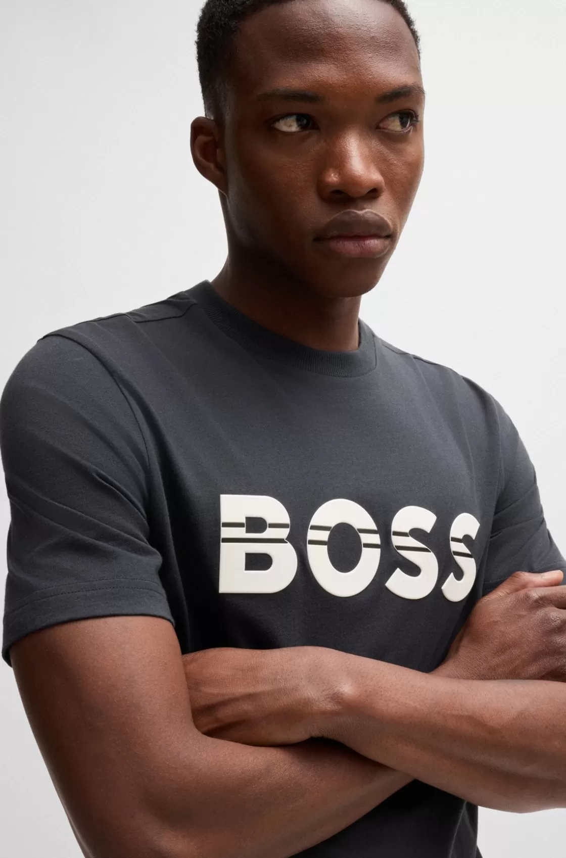 HUGO BOSS Cotton-jersey Regular-fit T-shirt With Logo Artwork Dark Blue Hot