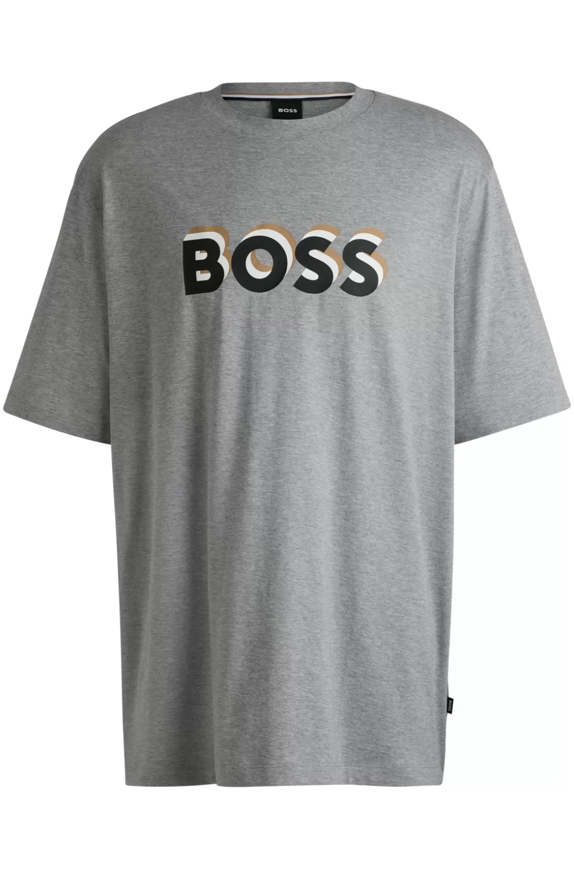 HUGO BOSS Cotton-jersey T-shirt With Layered-effect Logo Silver Clearance