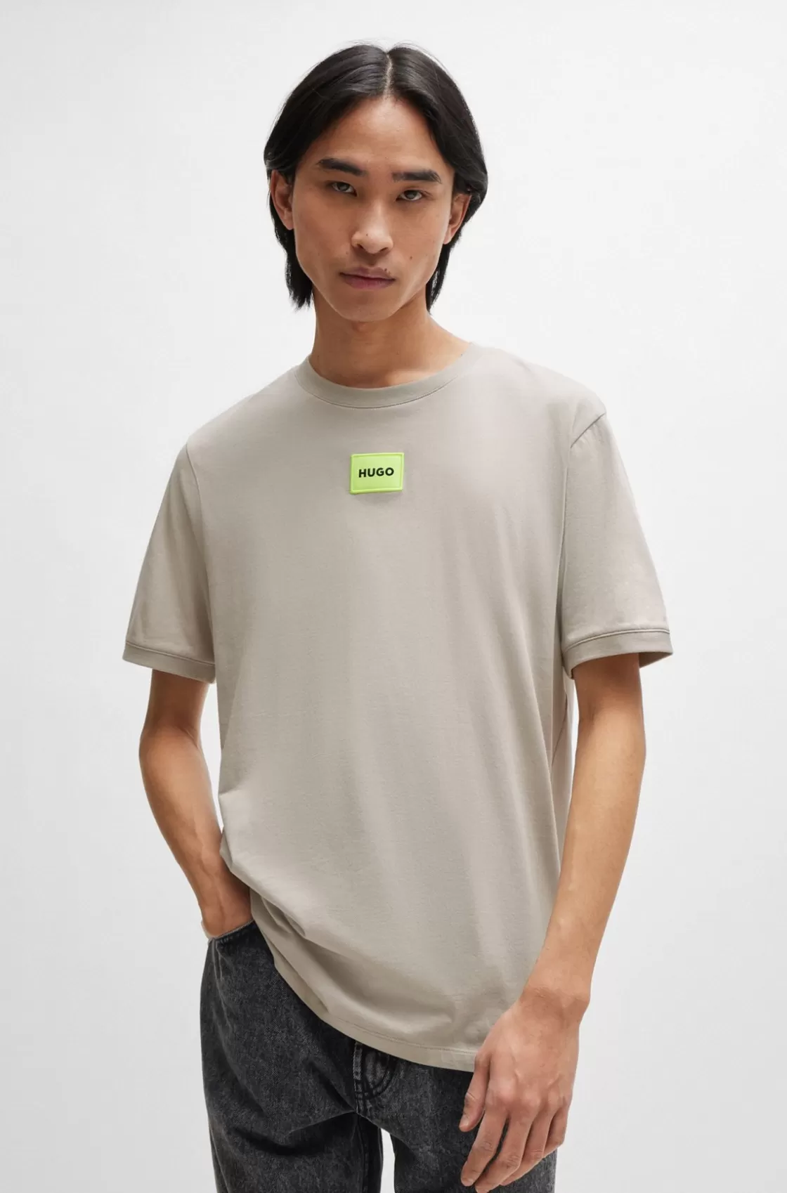 HUGO BOSS Cotton-jersey T-shirt With Logo Label Light Grey Store