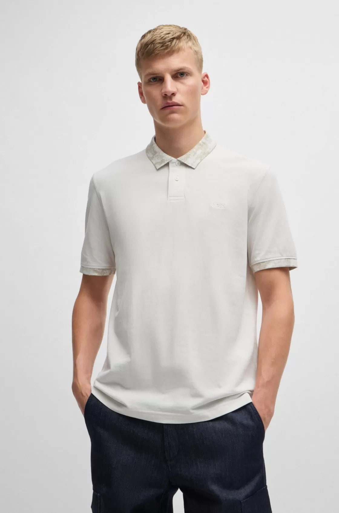 HUGO BOSS Cotton-piqué Polo Shirt With Camouflage-print Trims White Clearance