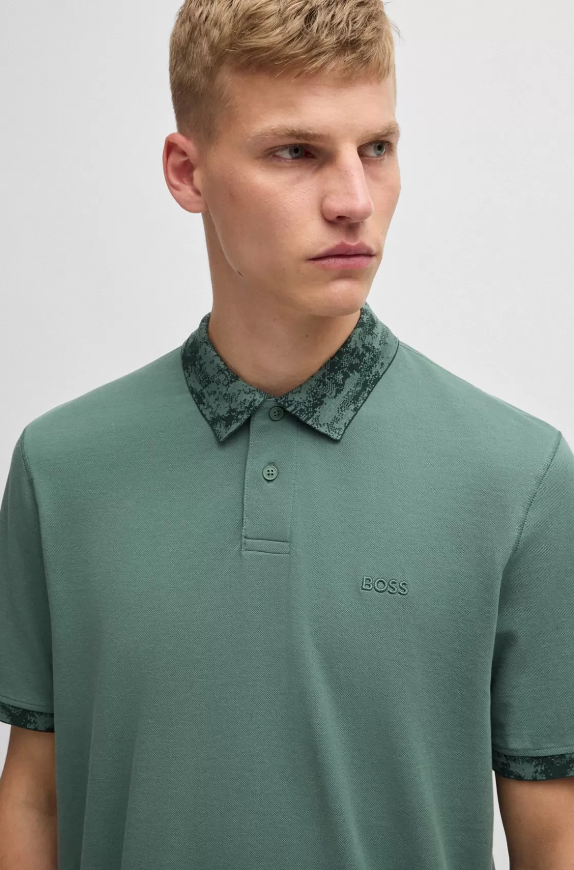 HUGO BOSS Cotton-piqué Polo Shirt With Camouflage-print Trims Light Green Best