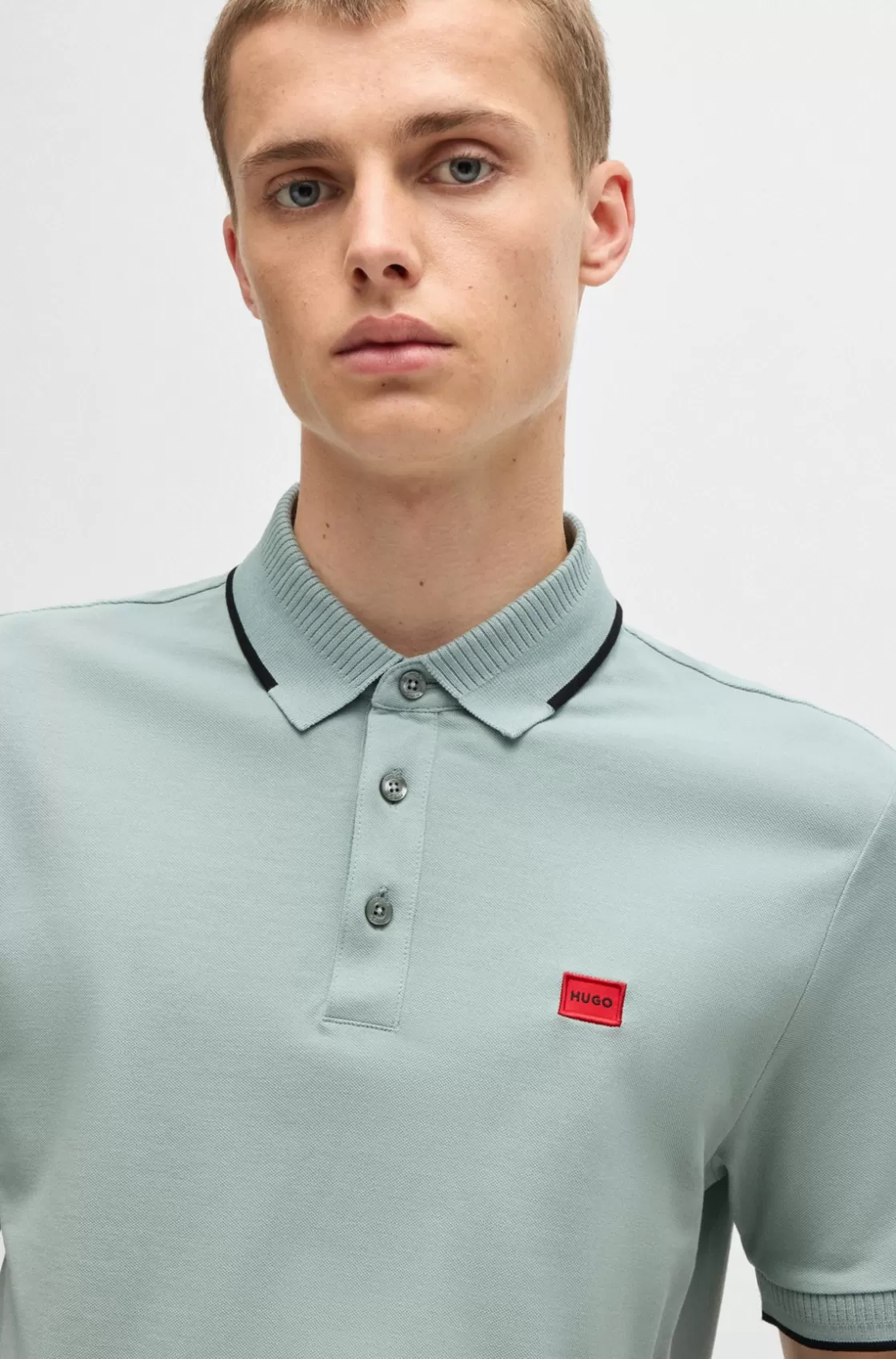 HUGO BOSS Cotton-piqué Slim-fit Polo Shirt With Red Logo Label Light Grey Best Sale