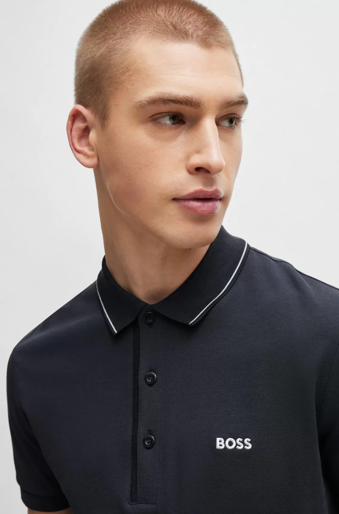 HUGO BOSS Cotton-piqué Slim-fit Polo Shirt With Tonal Logo Dark Blue Clearance