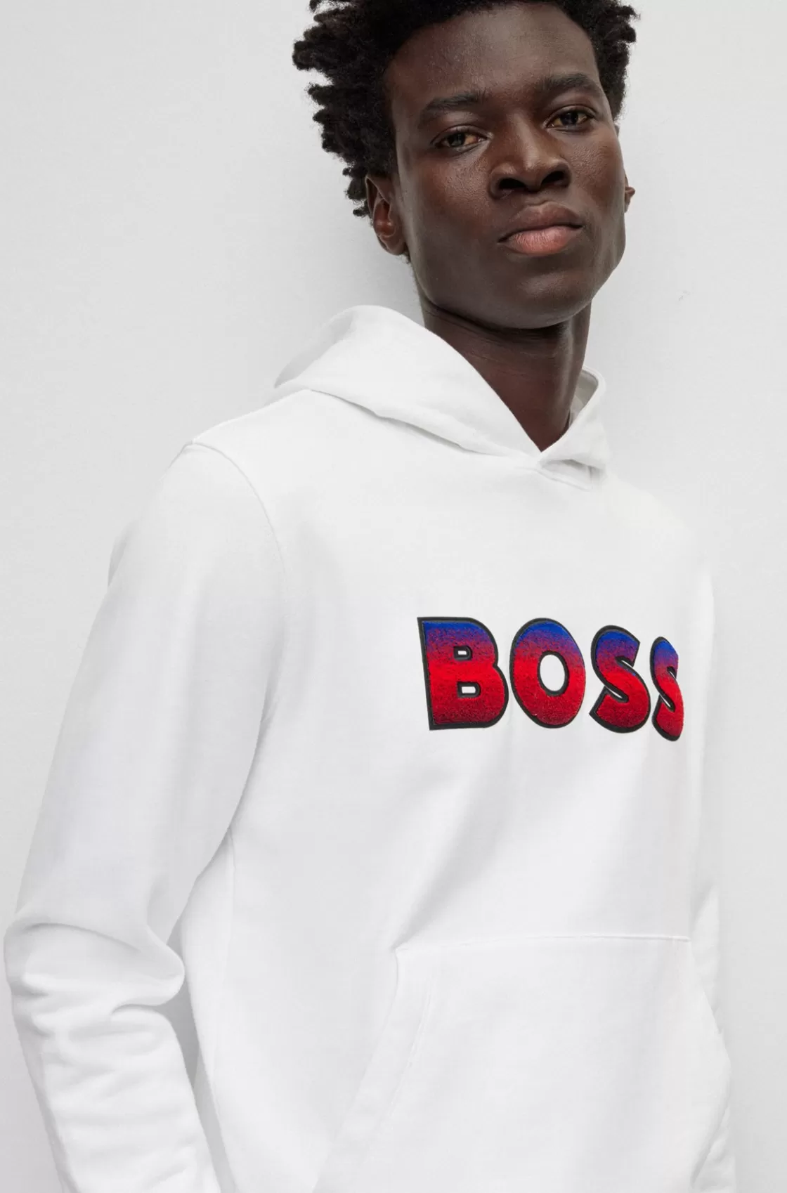 HUGO BOSS Cotton-terry Regular-fit Hoodie With Degradé Logo White Fashion