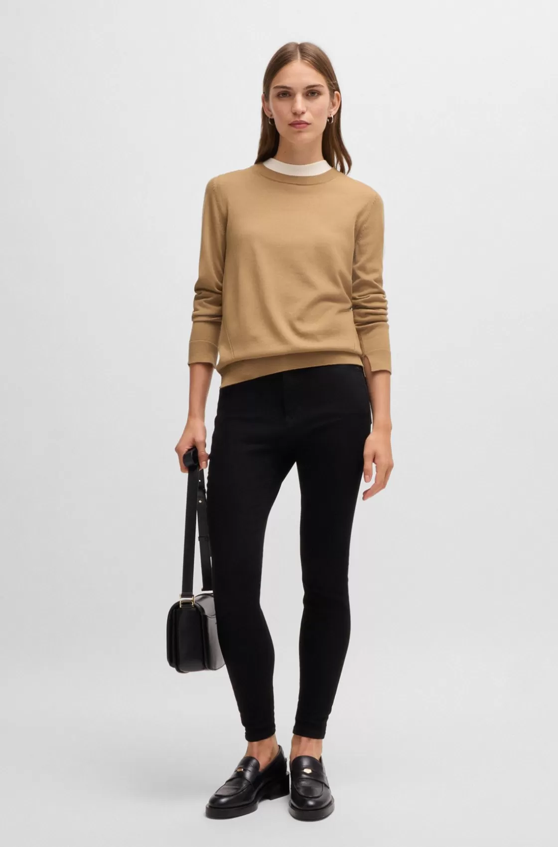 HUGO BOSS Crew-neck Sweater In Merino Wool Beige Best Sale