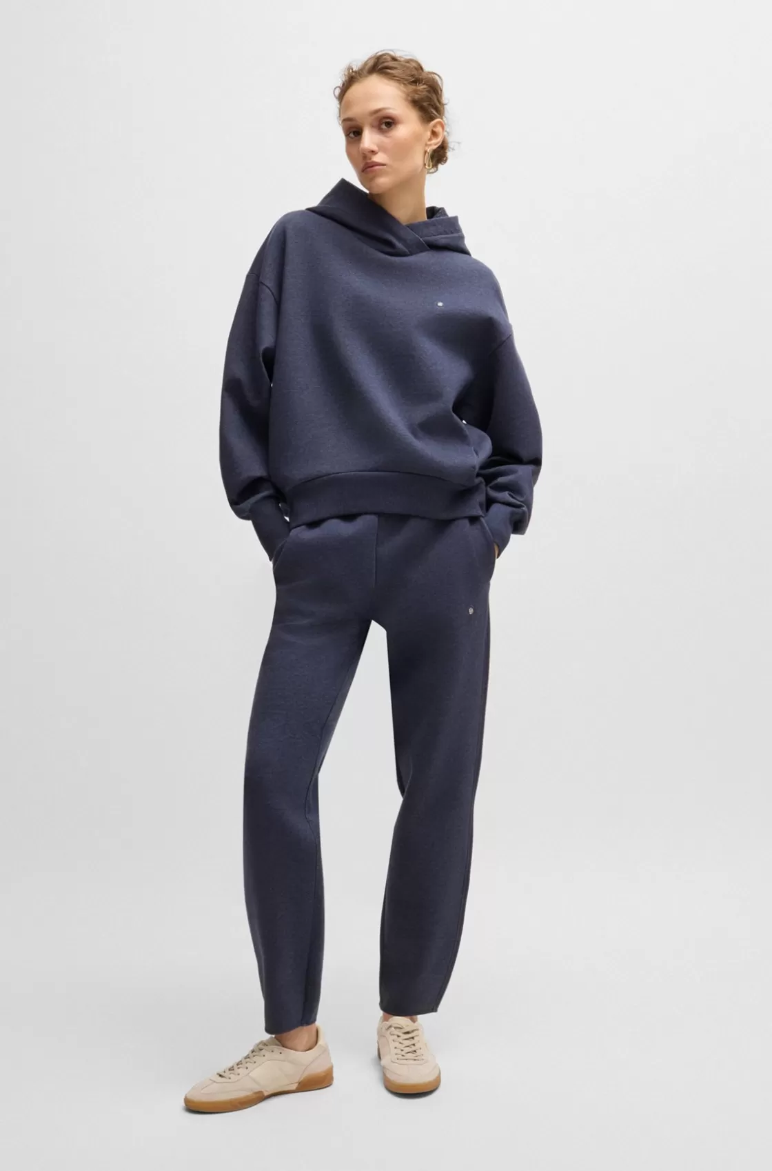 HUGO BOSS Cuffed Tracksuit Bottoms In Melange Cotton Dark Blue Best Sale