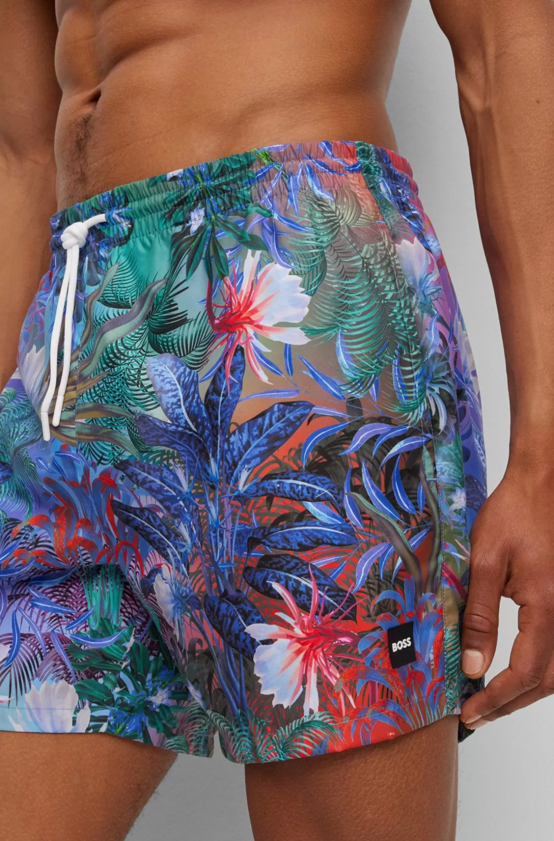 HUGO BOSS Floral-print Swim Shorts With Logo Detail Blue Online