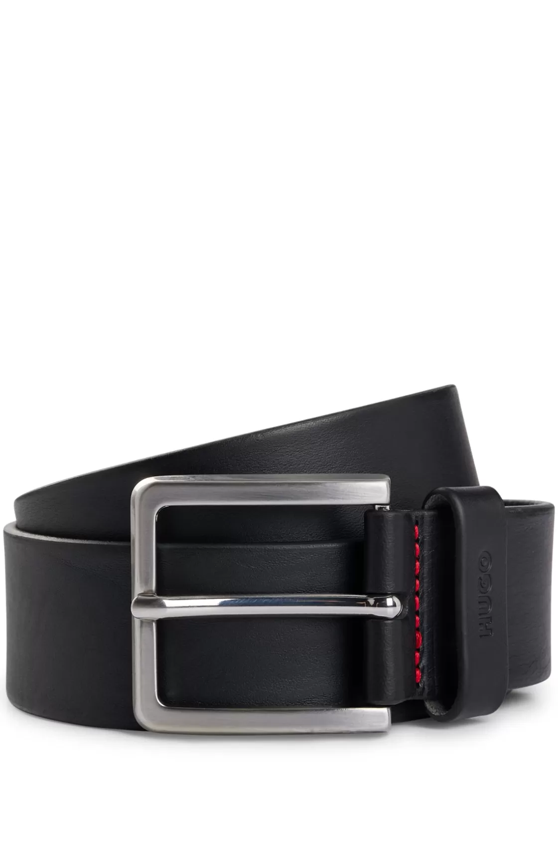 HUGO BOSS Grainy Embossed-leather Belt With Brushed Metal Hardware Black Discount