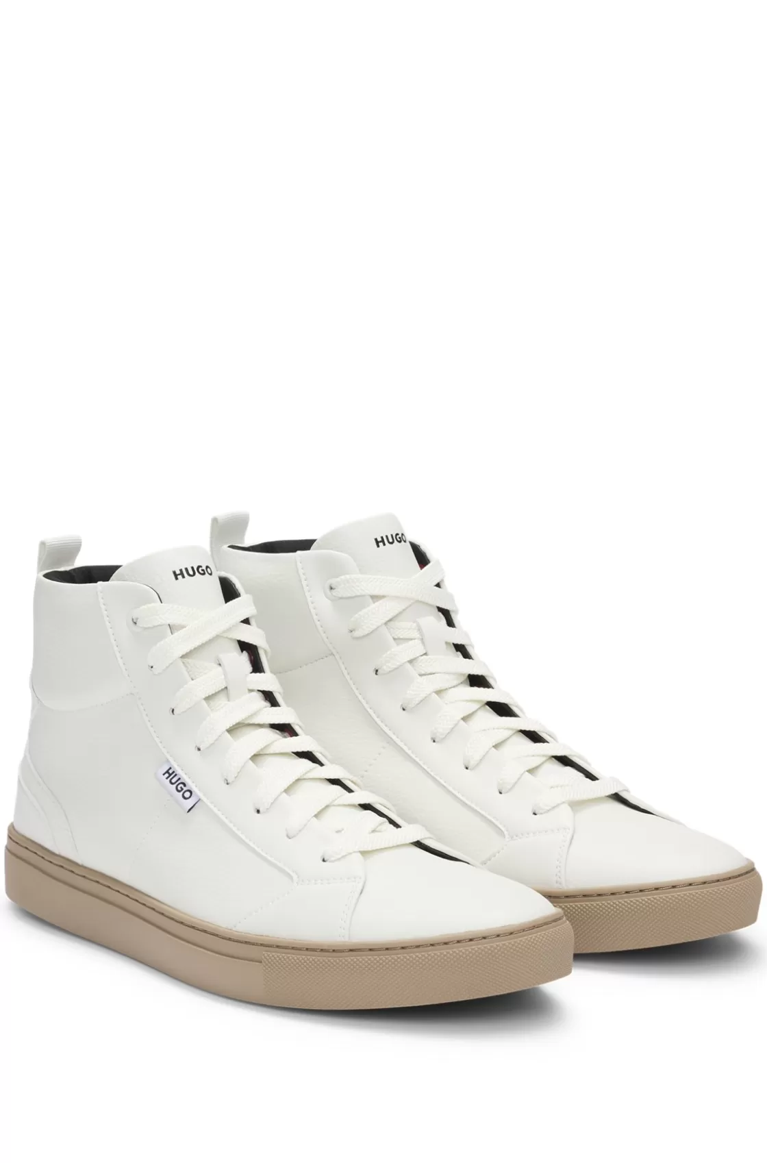 HUGO BOSS High-top Trainers In Grained Faux Leather White Flash Sale