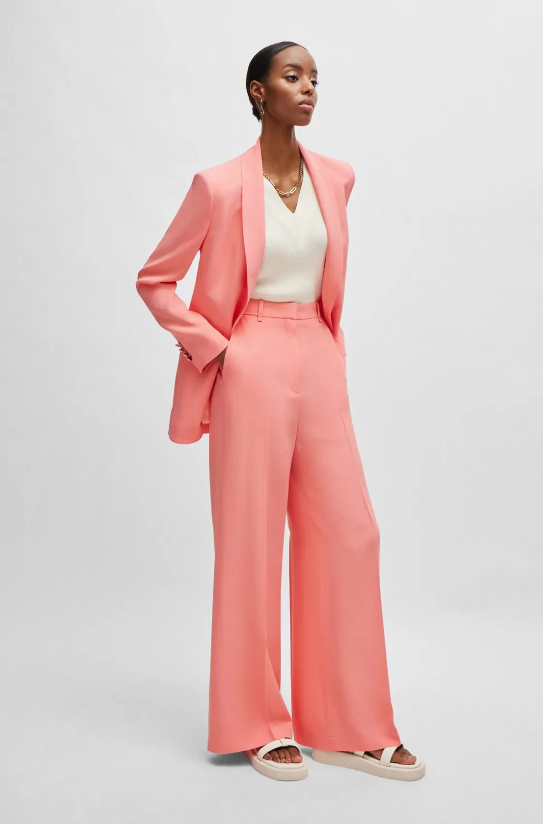 HUGO BOSS High-waisted Relaxed-fit Trousers With Wide Leg Light Purple New