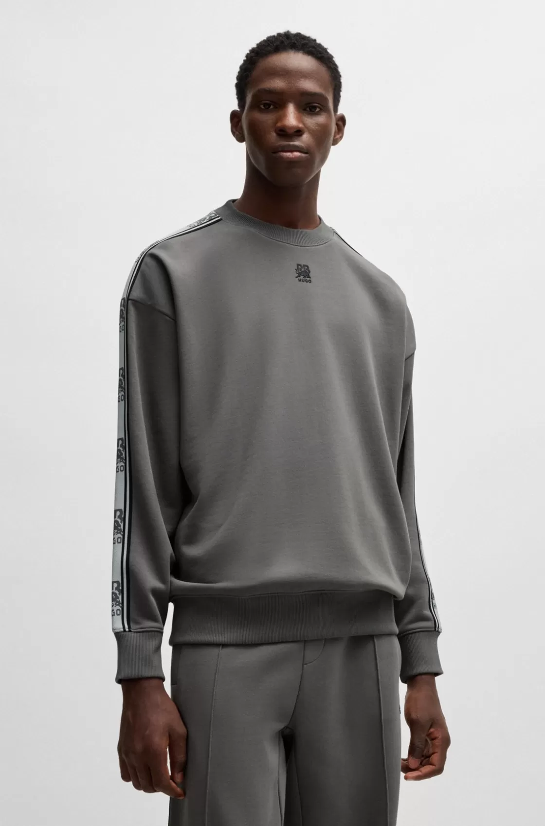HUGO BOSS HUGO X RB Cotton-terry Sweatshirt With Branded Tape Light Grey Best Sale