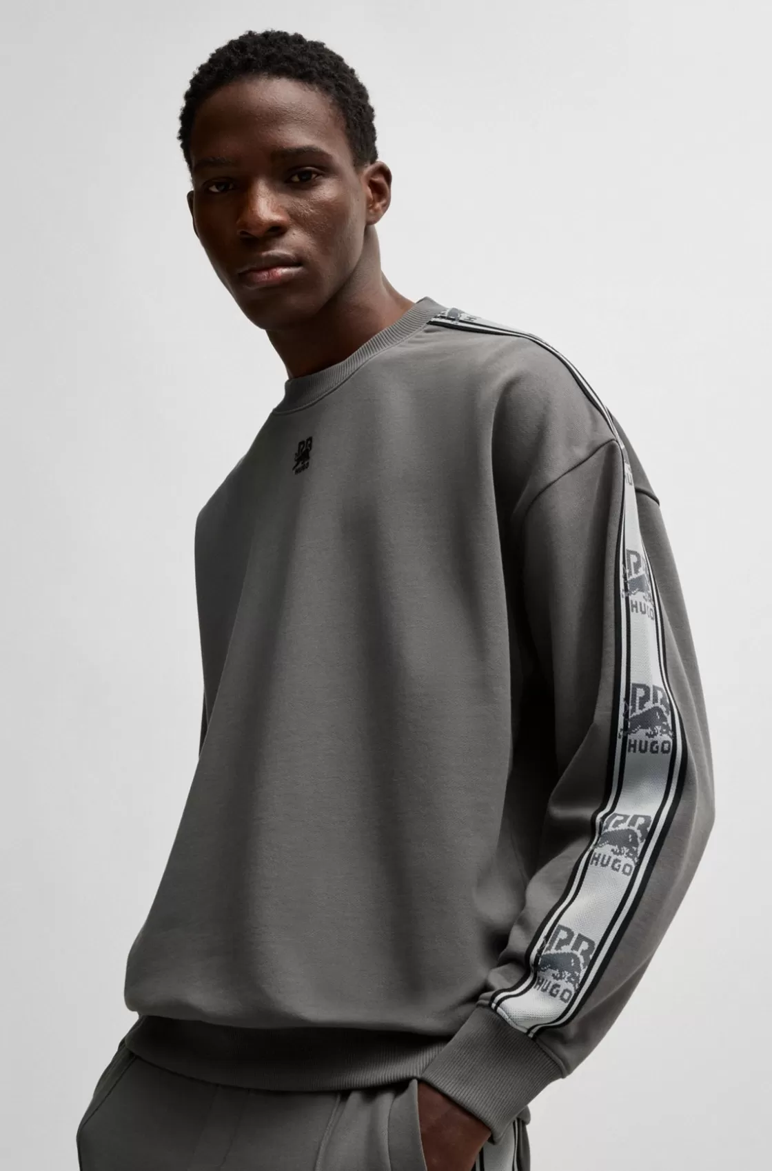 HUGO BOSS HUGO X RB Cotton-terry Sweatshirt With Branded Tape Light Grey Best Sale