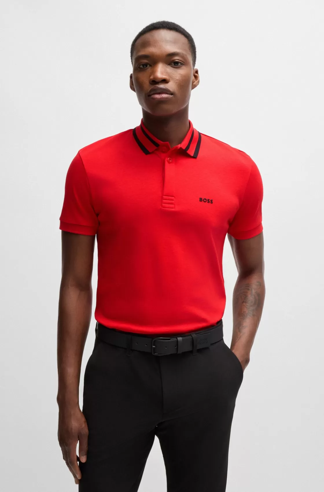 HUGO BOSS Interlock-cotton Polo Shirt With Logo Detail Light Red New