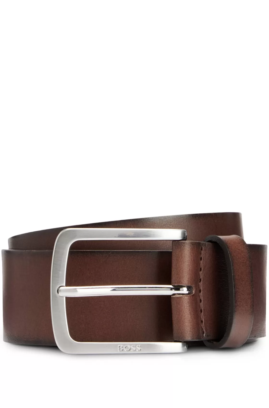 HUGO BOSS Italian-leather Belt With Logo-engraved Buckle Dark Brown Clearance