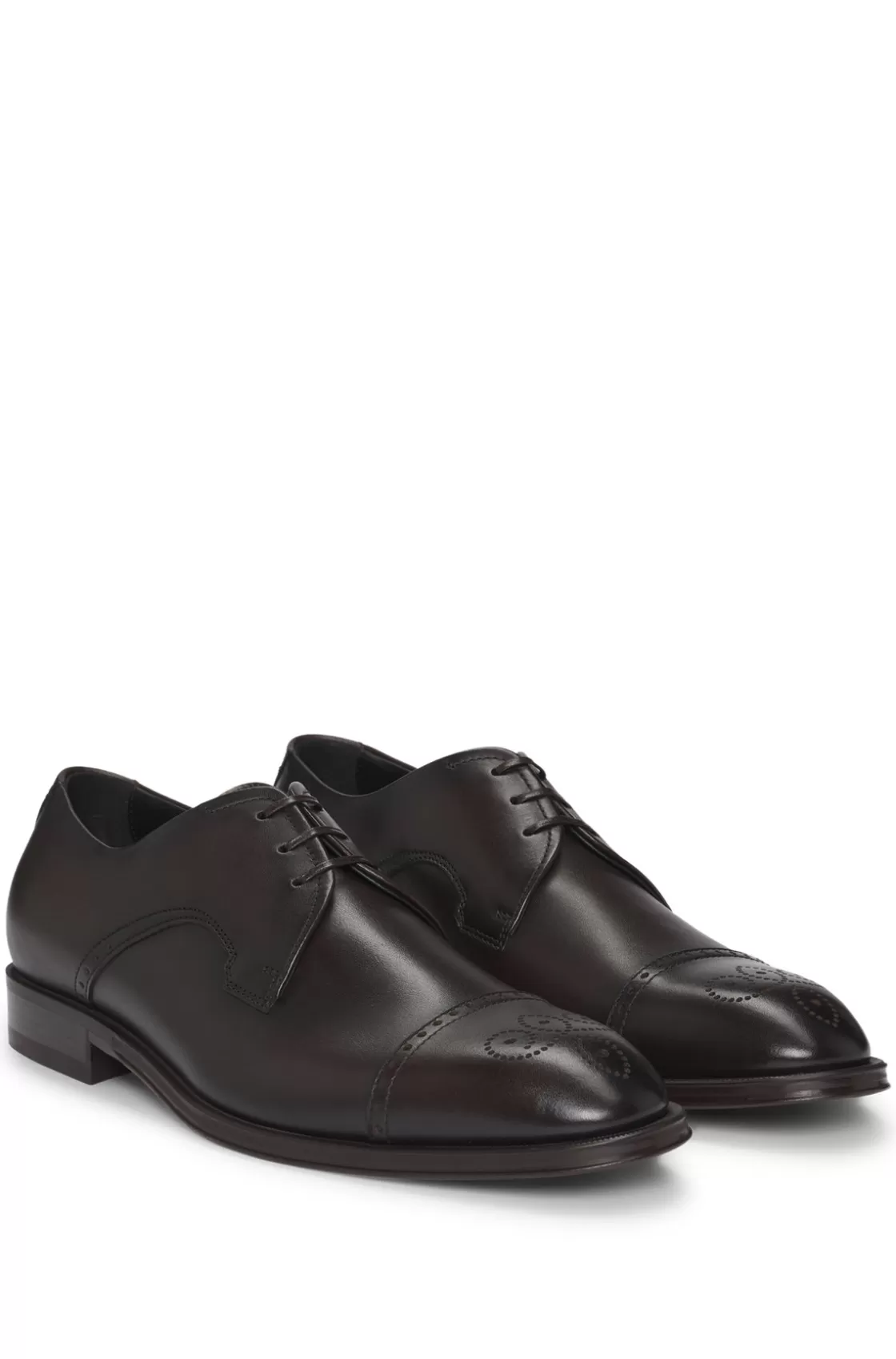 HUGO BOSS Italian-leather Derby Shoes With Cap Toe Dark Brown Cheap