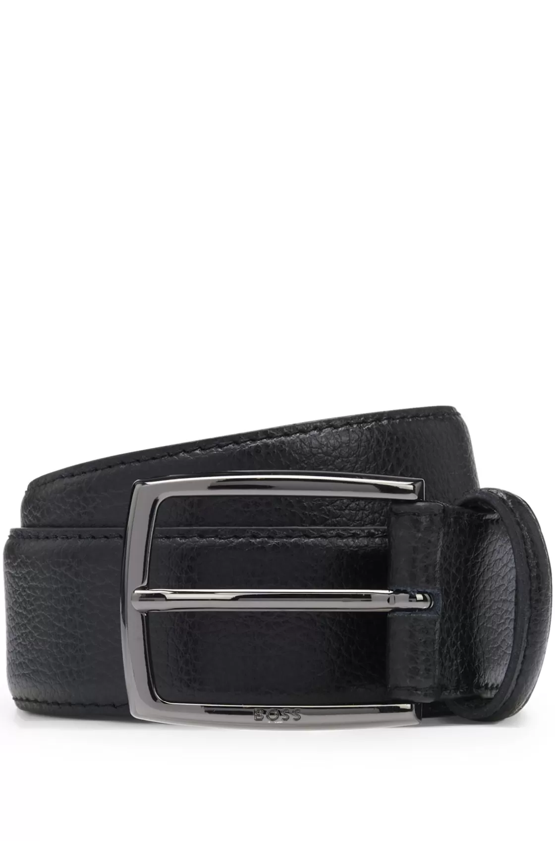 HUGO BOSS Italian-made Grained-leather Belt With Logo Buckle Black Fashion