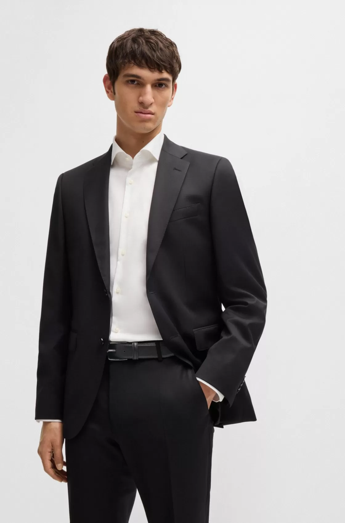 HUGO BOSS Italian-made Grained-leather Belt With Logo Buckle Black Fashion