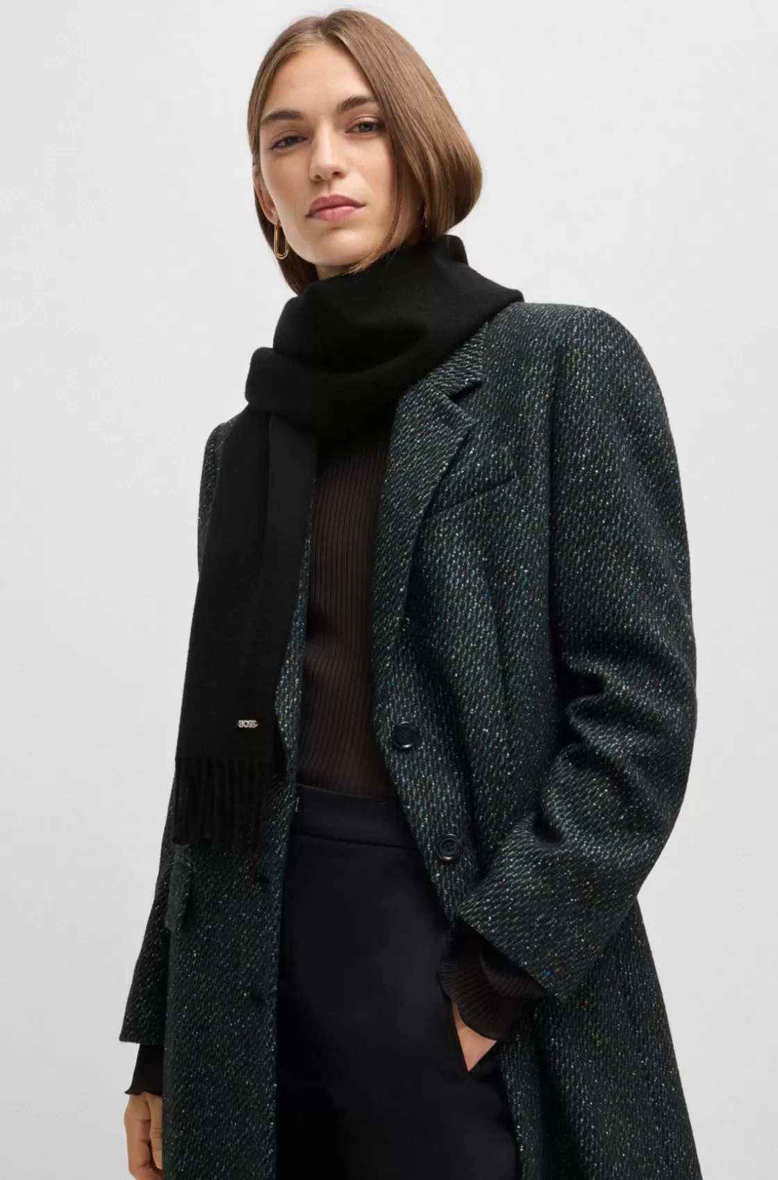 HUGO BOSS Italian-made Scarf In Wool Twill Black Cheap