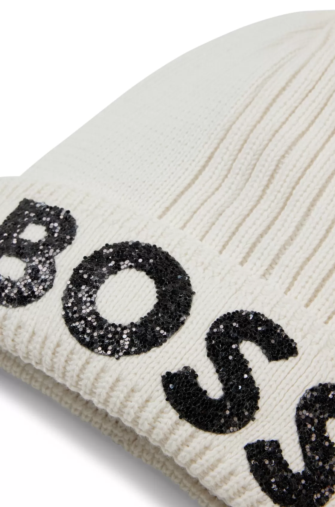 HUGO BOSS Kids' Beanie Hat In Knitted Cotton With Glitter Logo White Cheap