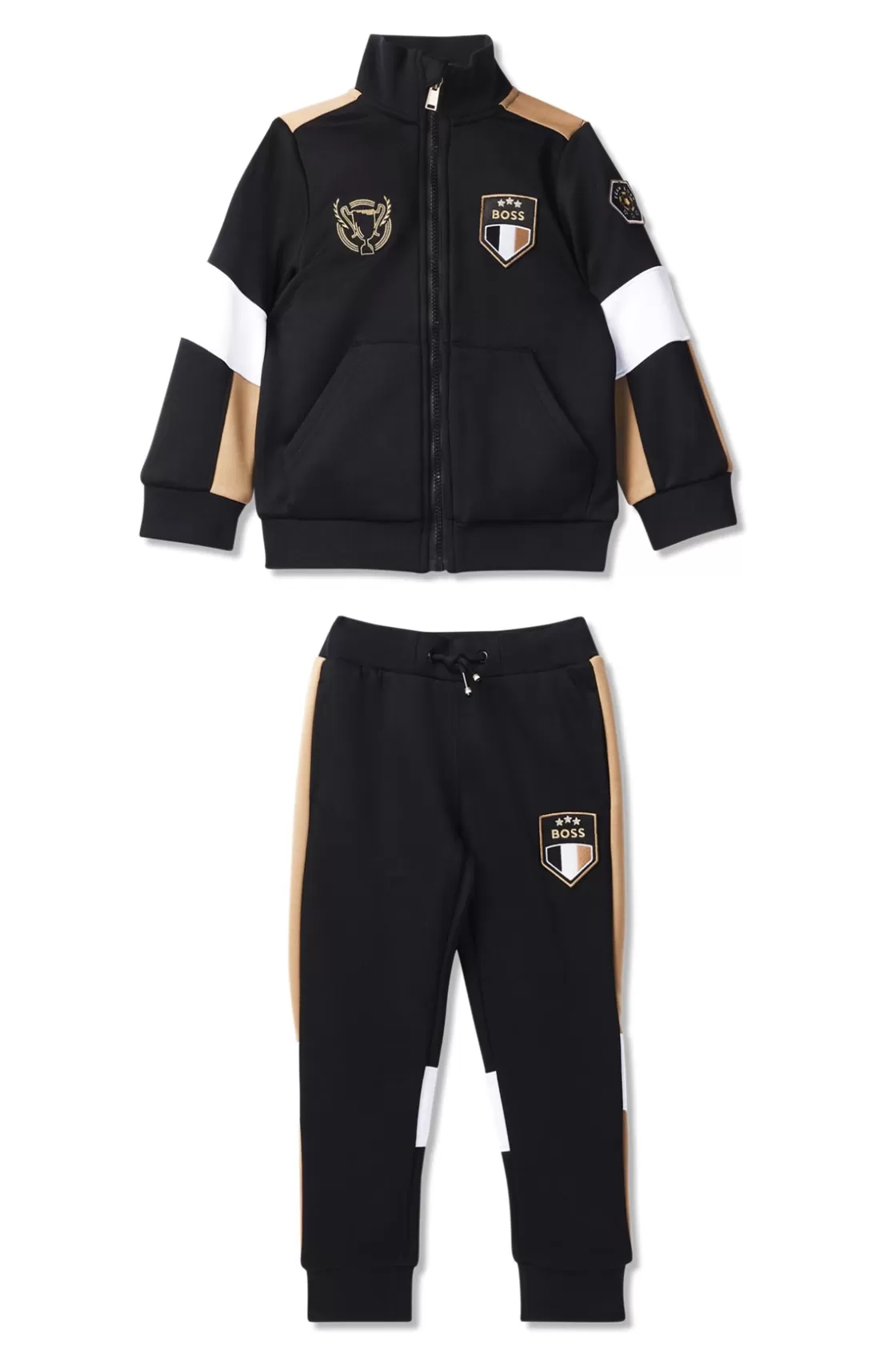 HUGO BOSS Kids' Fleece Tracksuit With Signature Color-blocking Black Cheap