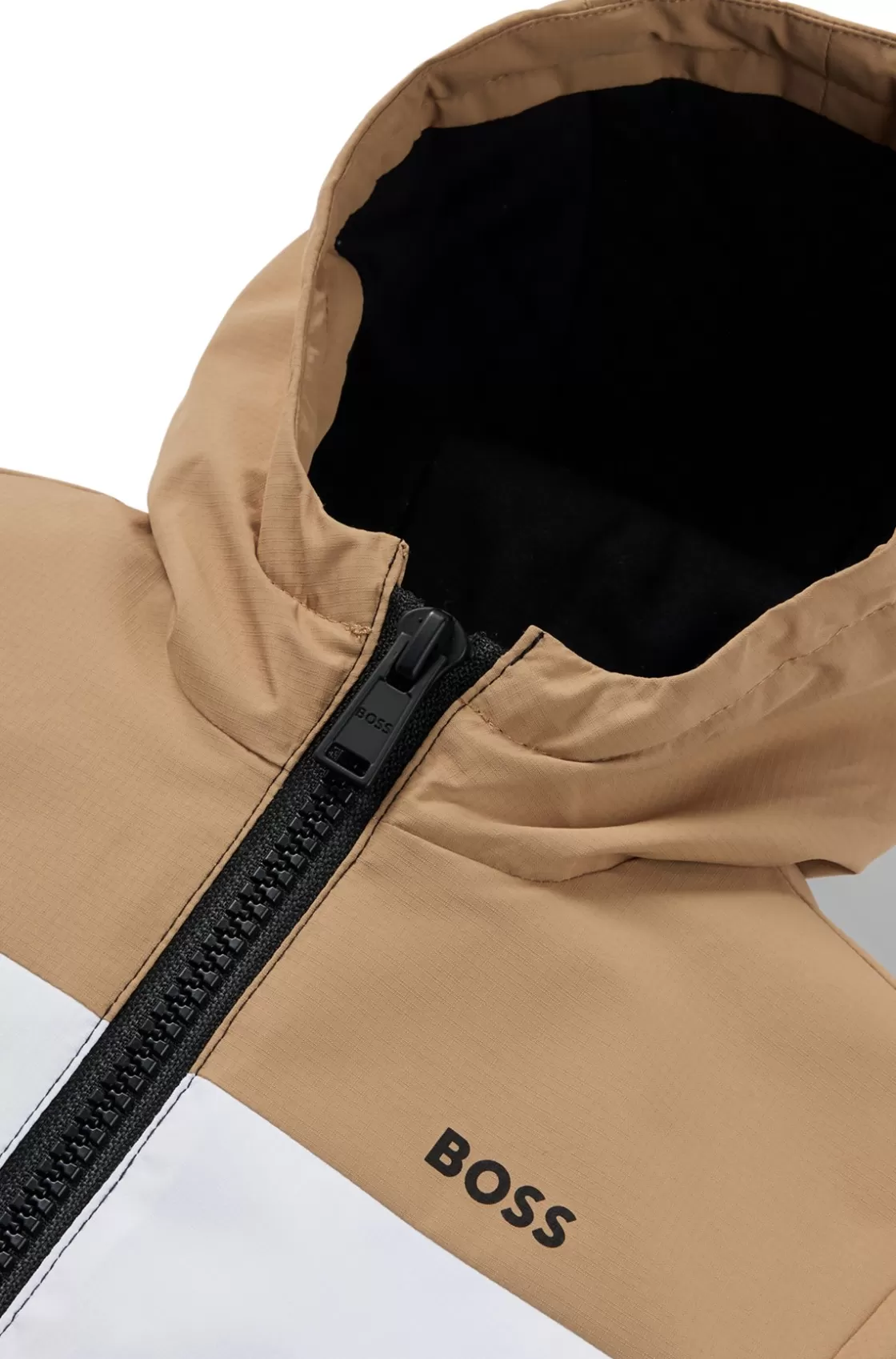 HUGO BOSS Kids' Hooded Water-repellent Jacket With Logo Details Brown Clearance