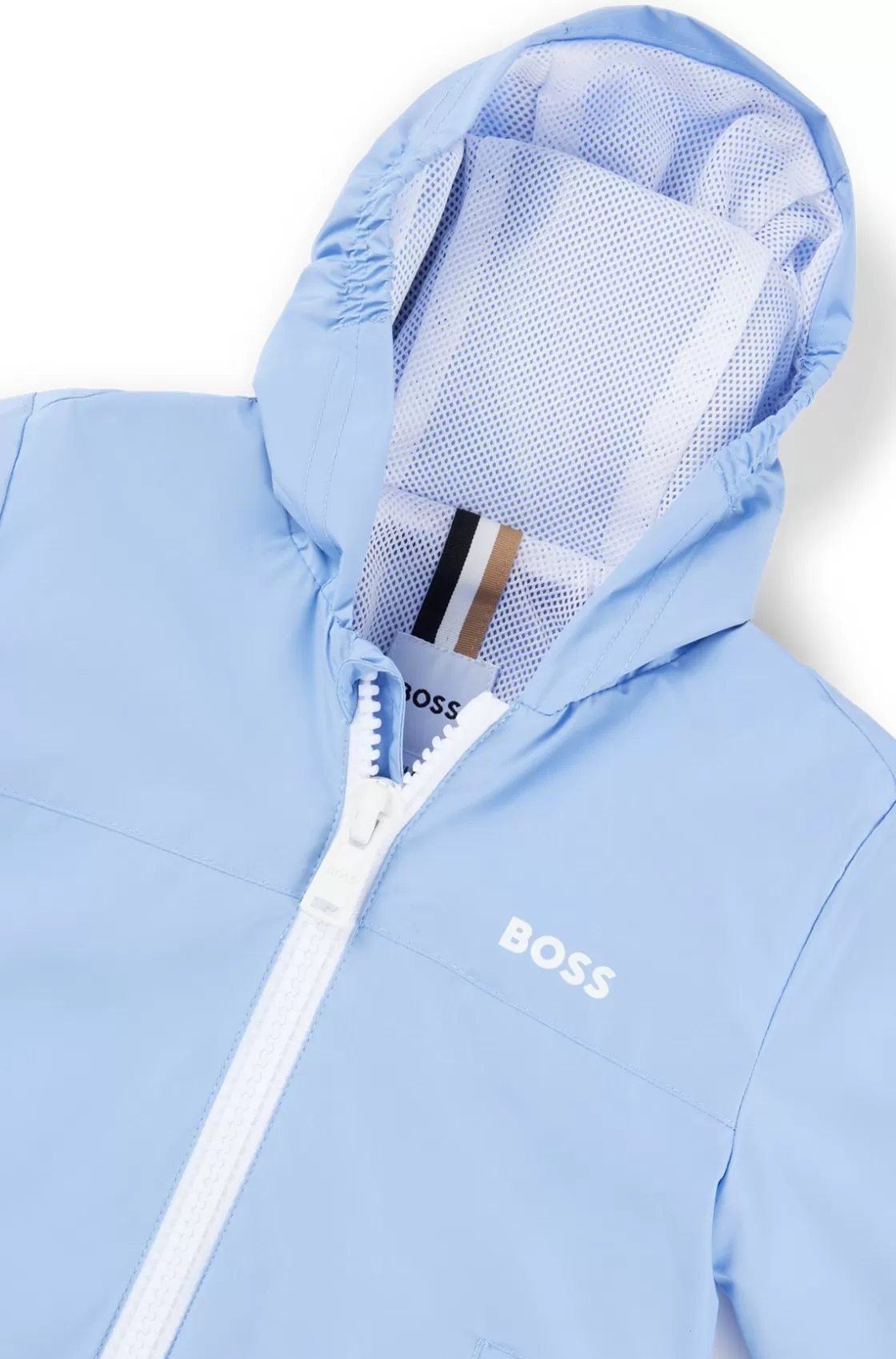 HUGO BOSS Kids' Hooded Windbreaker Jacket In Water-repellent Fabric Light Blue Outlet