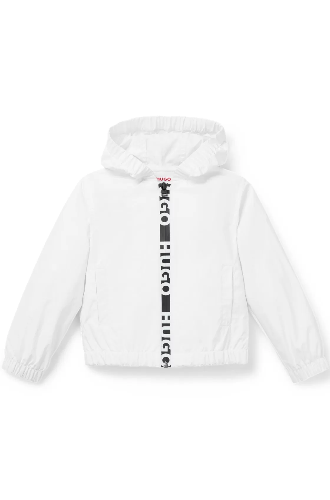 HUGO BOSS Kids' Hooded Windbreaker With Logo Print White Flash Sale