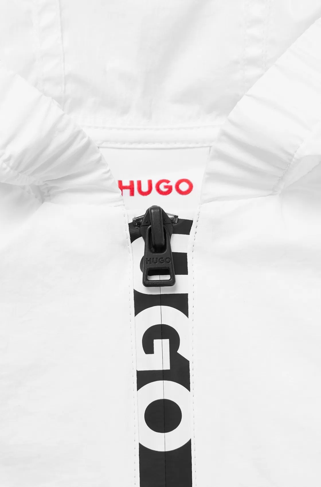 HUGO BOSS Kids' Hooded Windbreaker With Logo Print White Flash Sale