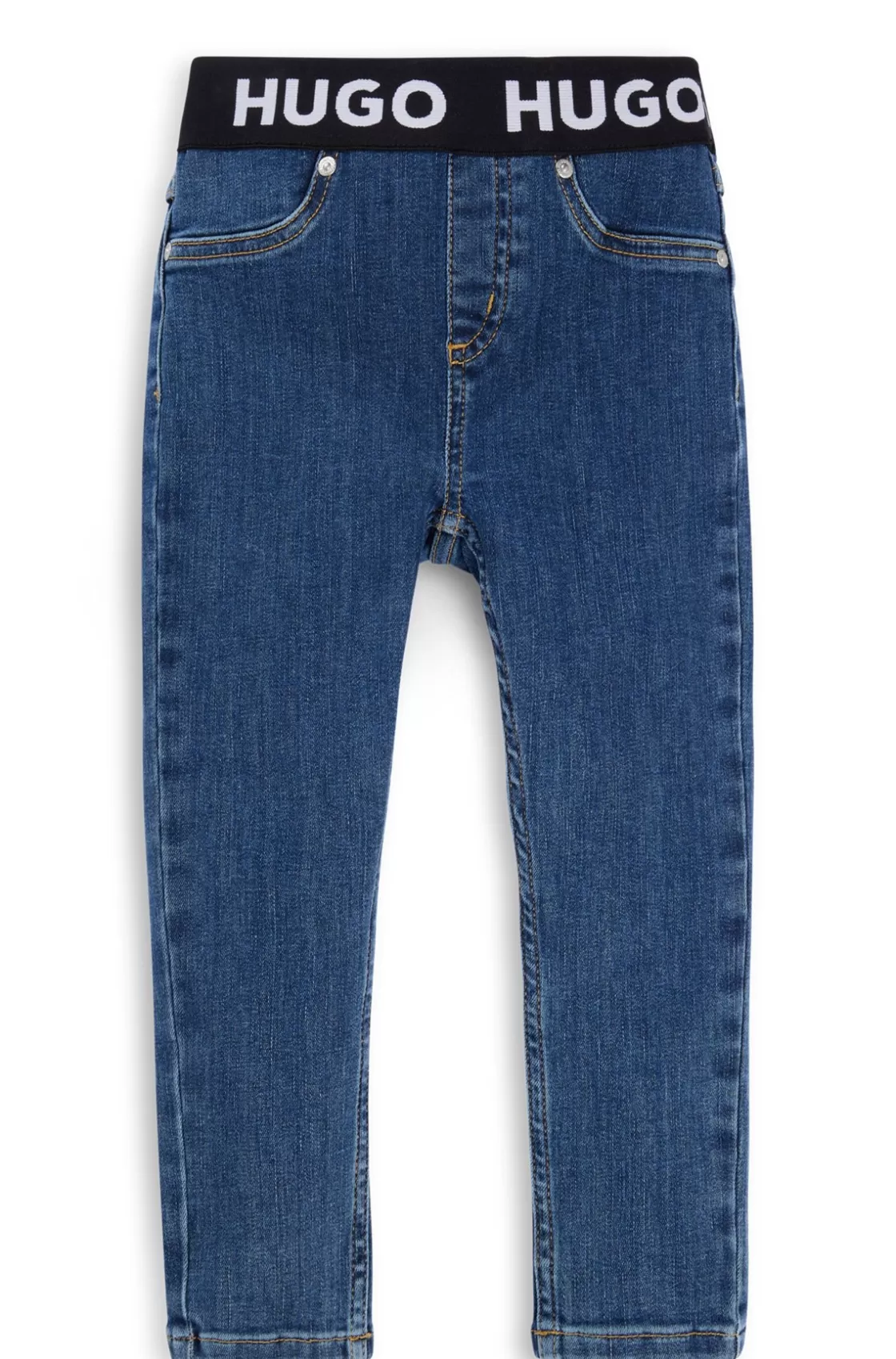 HUGO BOSS Kids' Jeggings In Blue Stretch Denim With Branded Waistband Patterned Hot